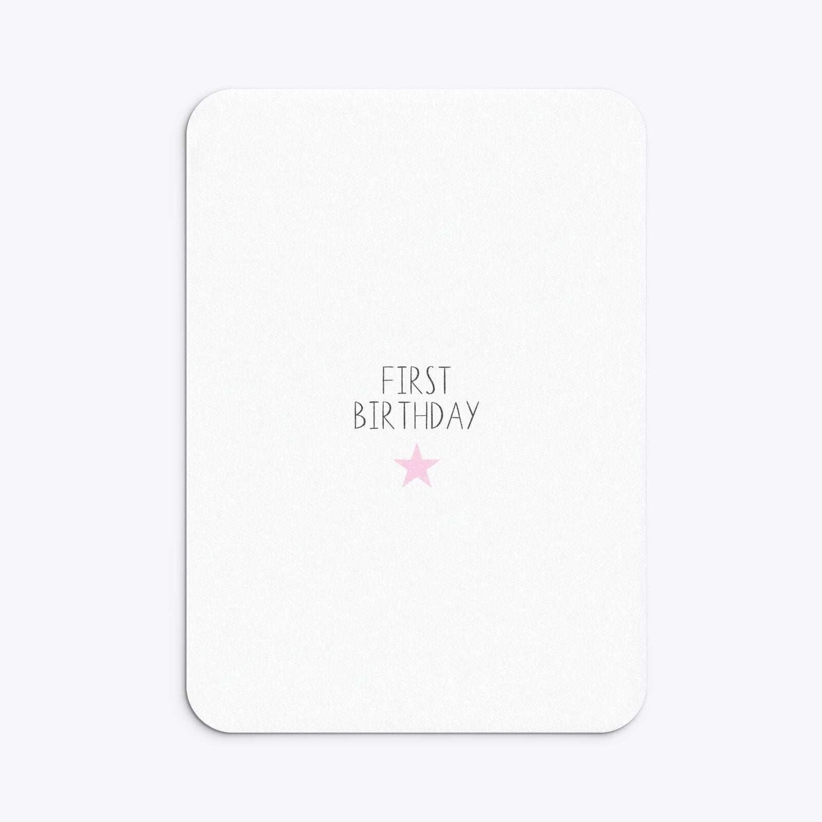 Personalised Girls First Birthday Rounded Invitation Glitter Back Image