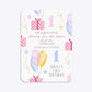 Personalised Girls First Birthday Rounded Invitation Glitter