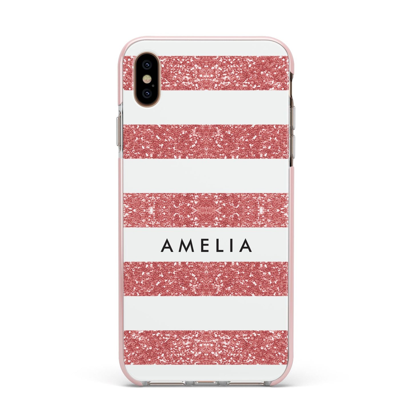 Personalised Glitter Effect Name Initials Apple iPhone Xs Max Impact Case Pink Edge on Gold Phone