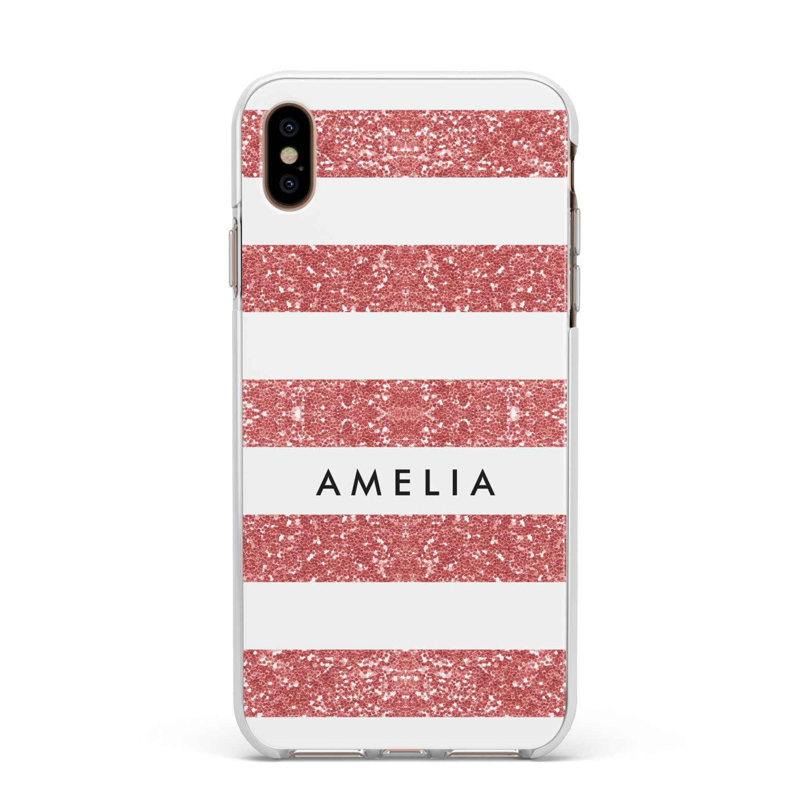 Personalised Glitter Effect Name Initials Apple iPhone Xs Max Impact Case White Edge on Gold Phone