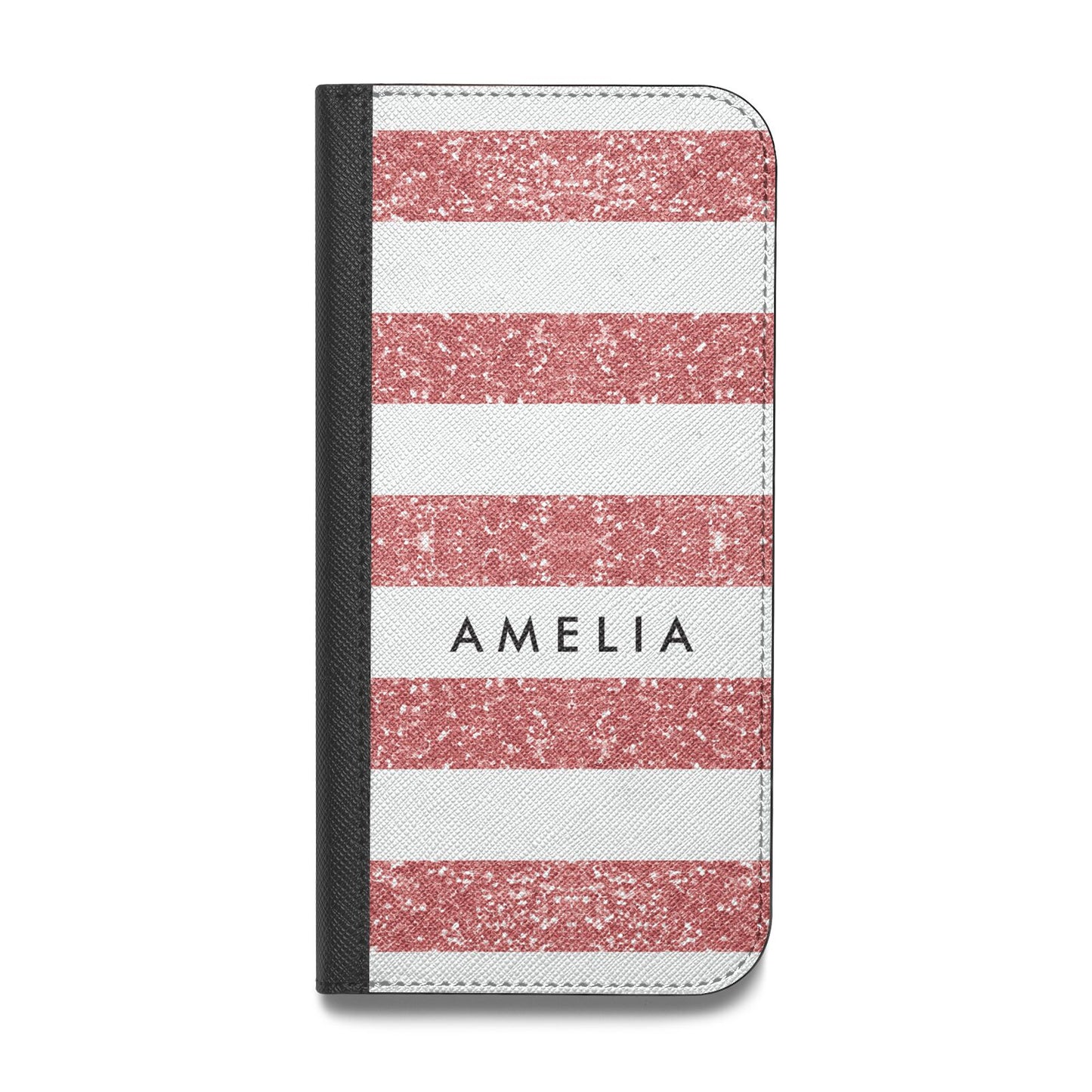 Personalised Glitter Effect Name Initials Vegan Leather Flip Samsung Case