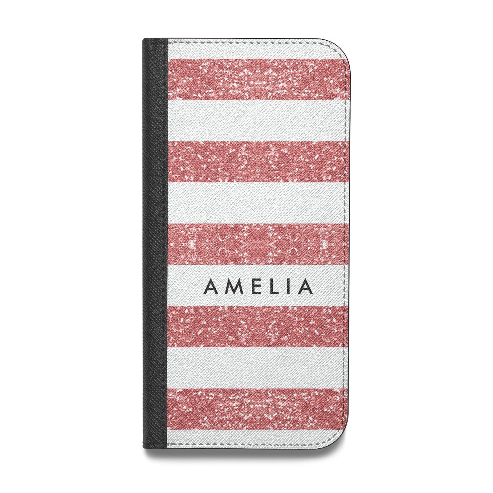Personalised Glitter Effect Name Initials Vegan Leather Flip Samsung Case