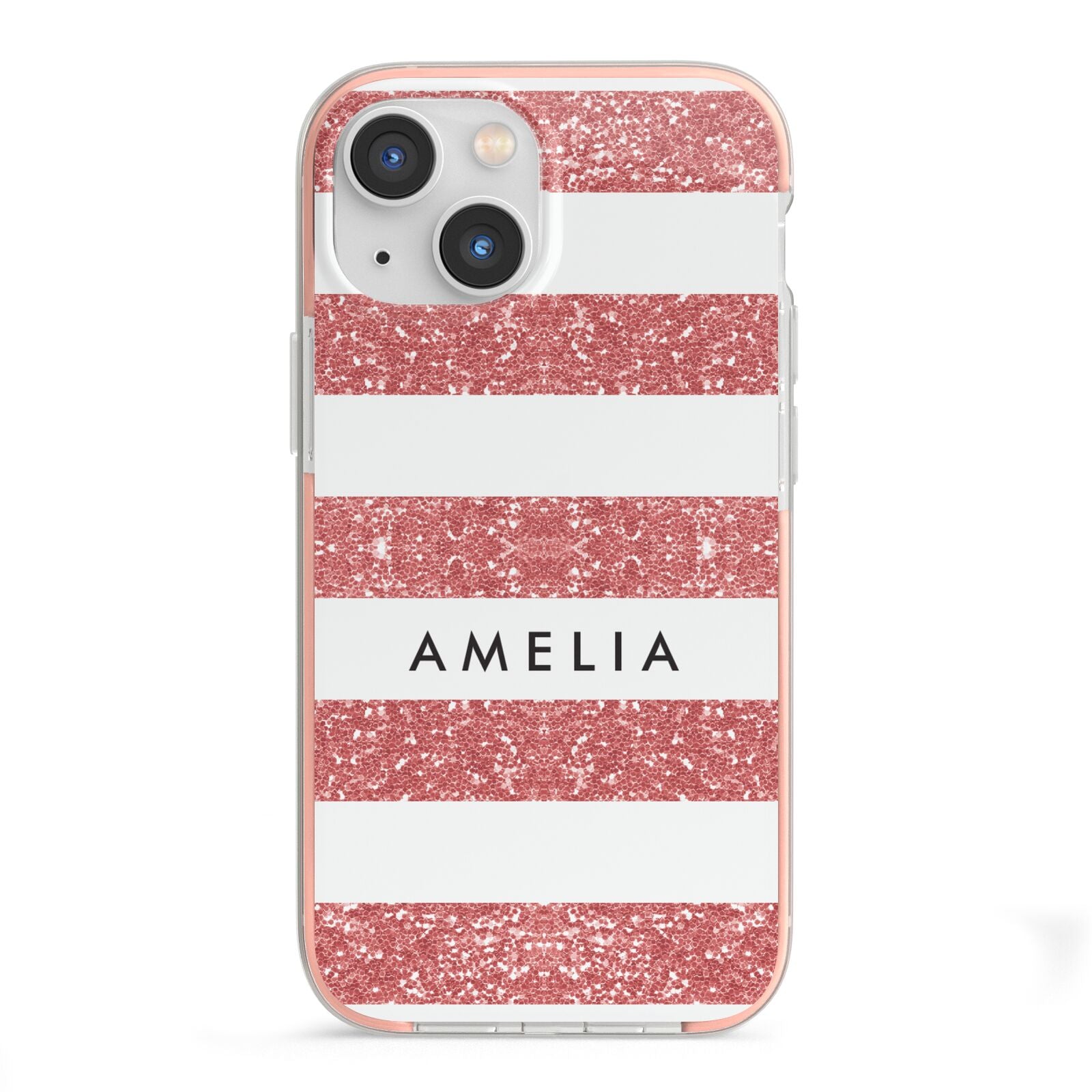 Personalised Glitter Effect Name Initials iPhone 13 Mini TPU Impact Case with Pink Edges