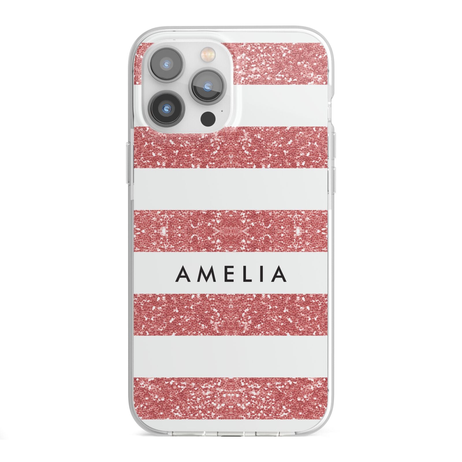 Personalised Glitter Effect Name Initials iPhone 13 Pro Max TPU Impact Case with White Edges