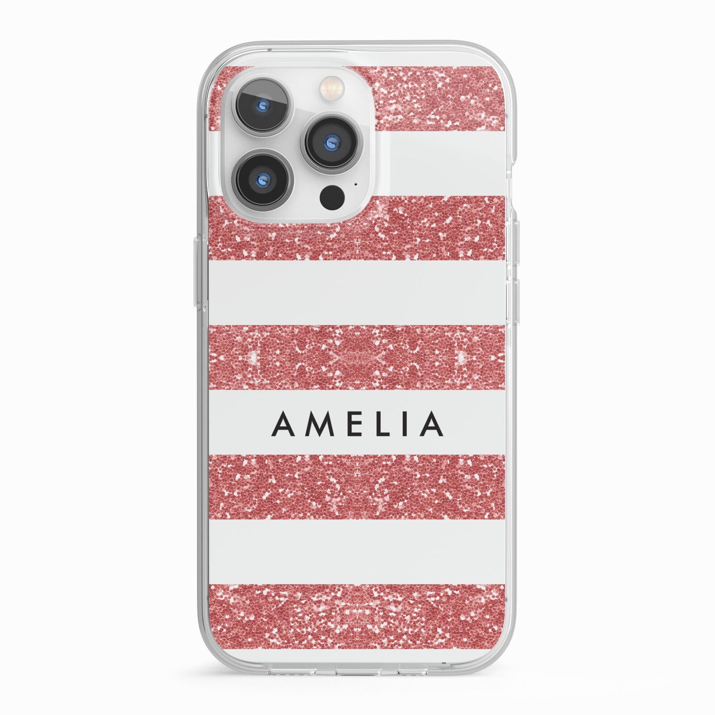 Personalised Glitter Effect Name Initials iPhone 13 Pro TPU Impact Case with White Edges