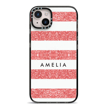 Personalised Glitter Effect Name Initials iPhone 14 Plus Black Impact Case on Silver phone