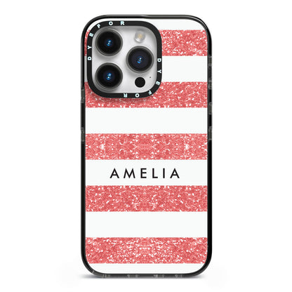 Personalised Glitter Effect Name Initials iPhone 14 Pro Black Impact Case on Silver phone