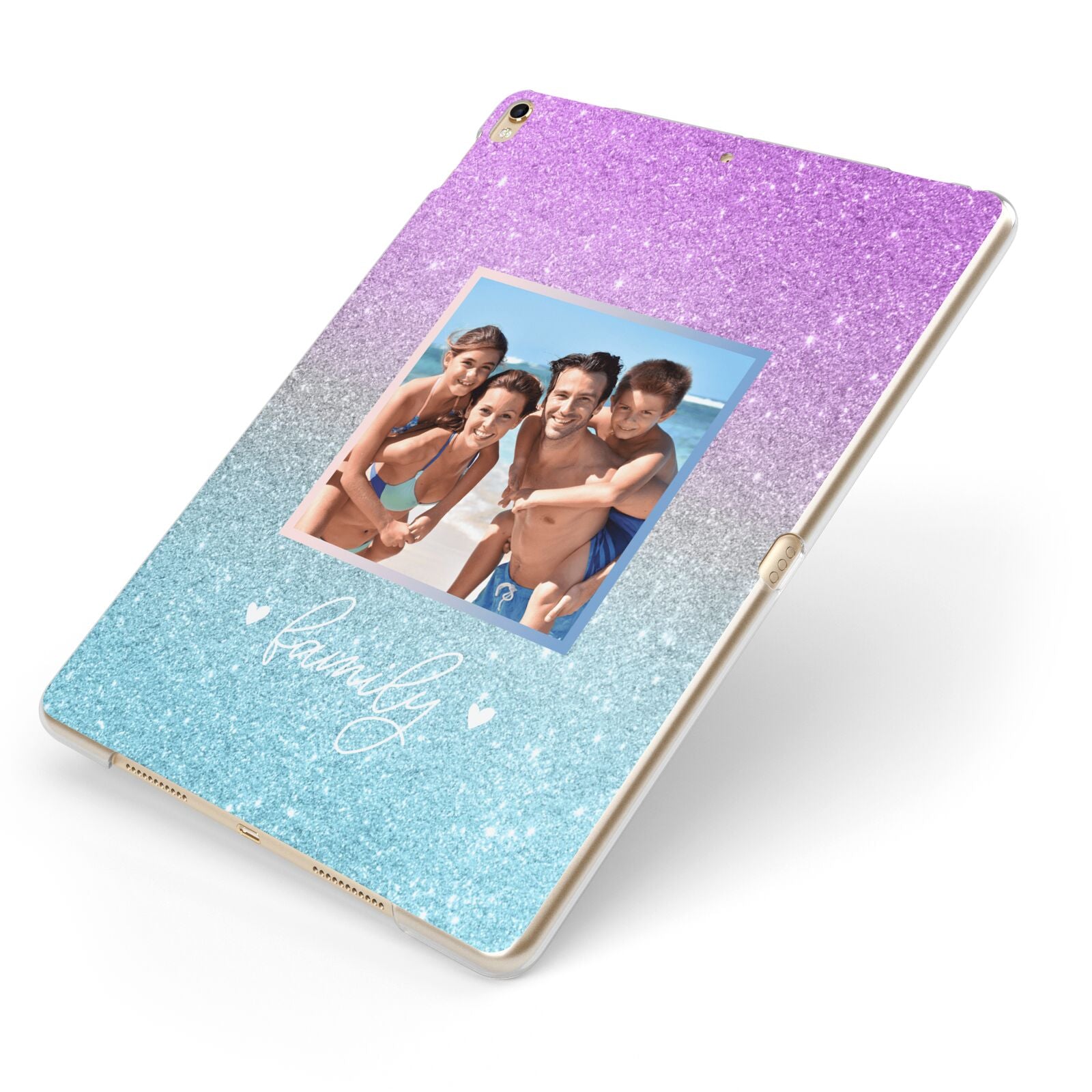 Personalised Glitter Photo Apple iPad Case on Gold iPad Side View
