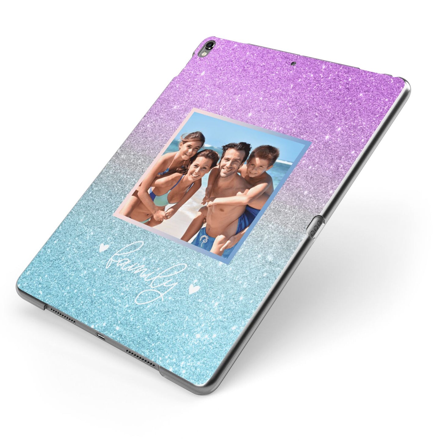 Personalised Glitter Photo Apple iPad Case on Grey iPad Side View
