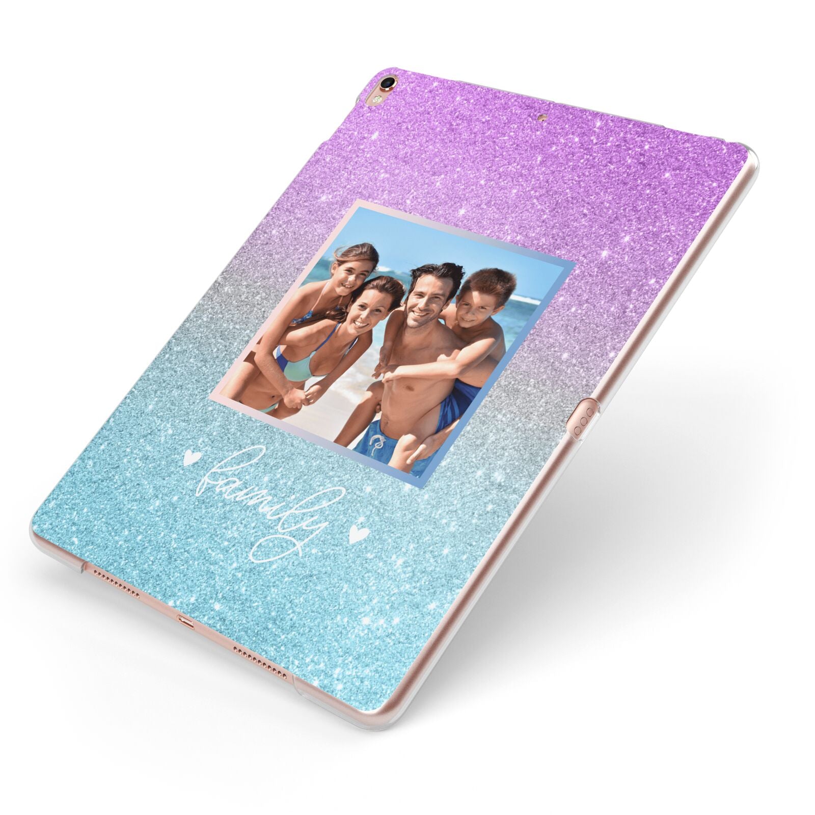 Personalised Glitter Photo Apple iPad Case on Rose Gold iPad Side View