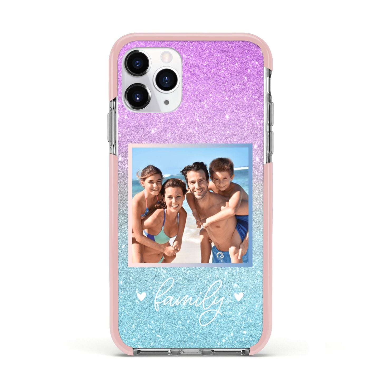 Personalised Glitter Photo Apple iPhone 11 Pro in Silver with Pink Impact Case