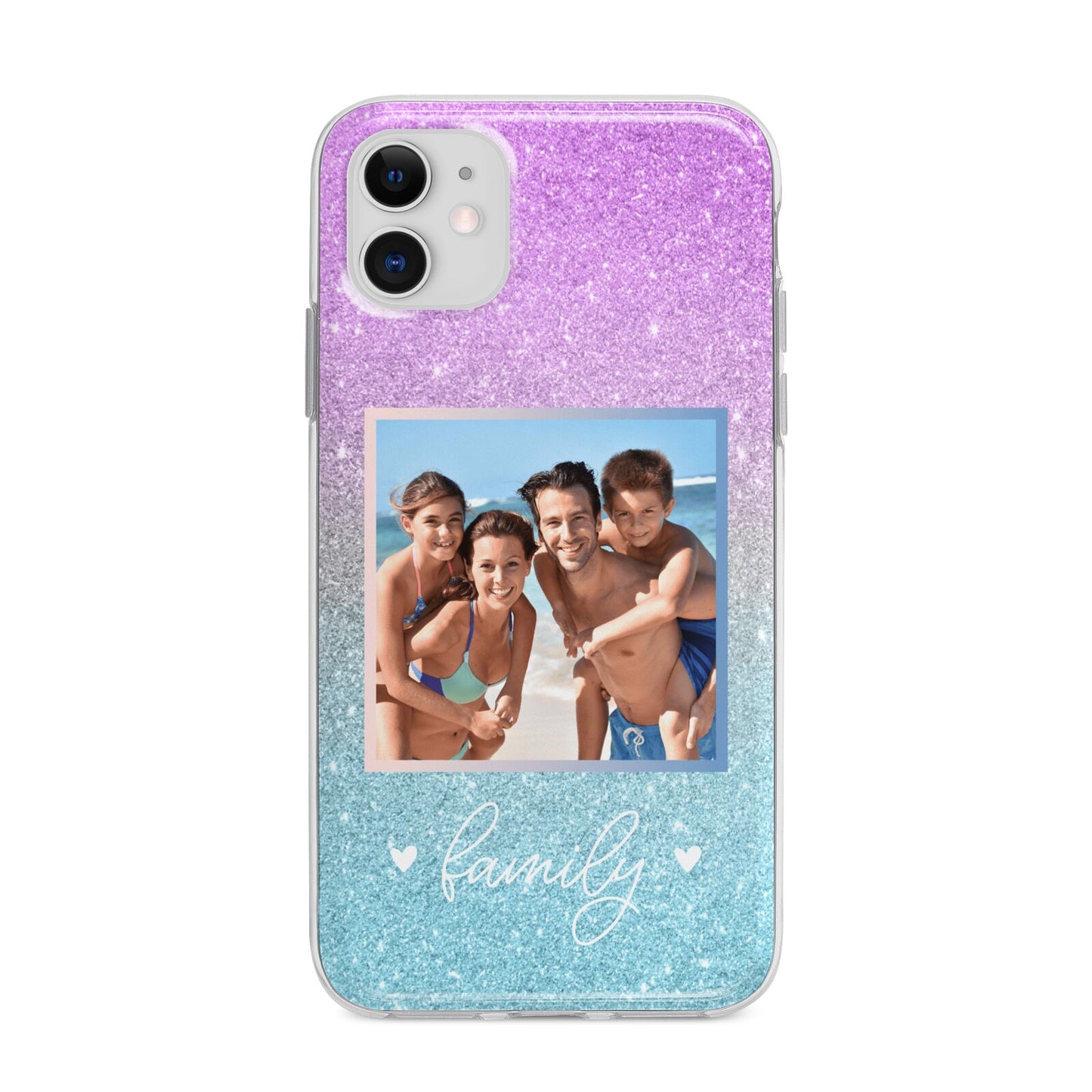 Personalised Glitter Photo Apple iPhone 11 in White with Bumper Case