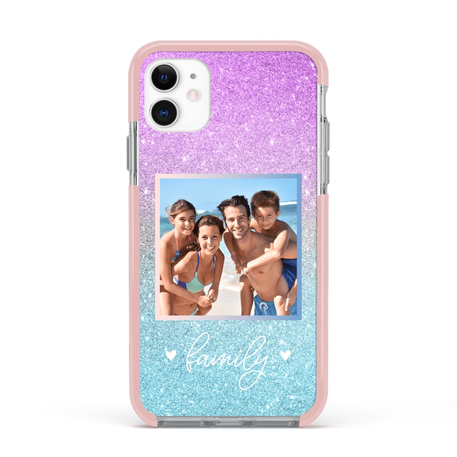Personalised Glitter Photo Apple iPhone 11 in White with Pink Impact Case