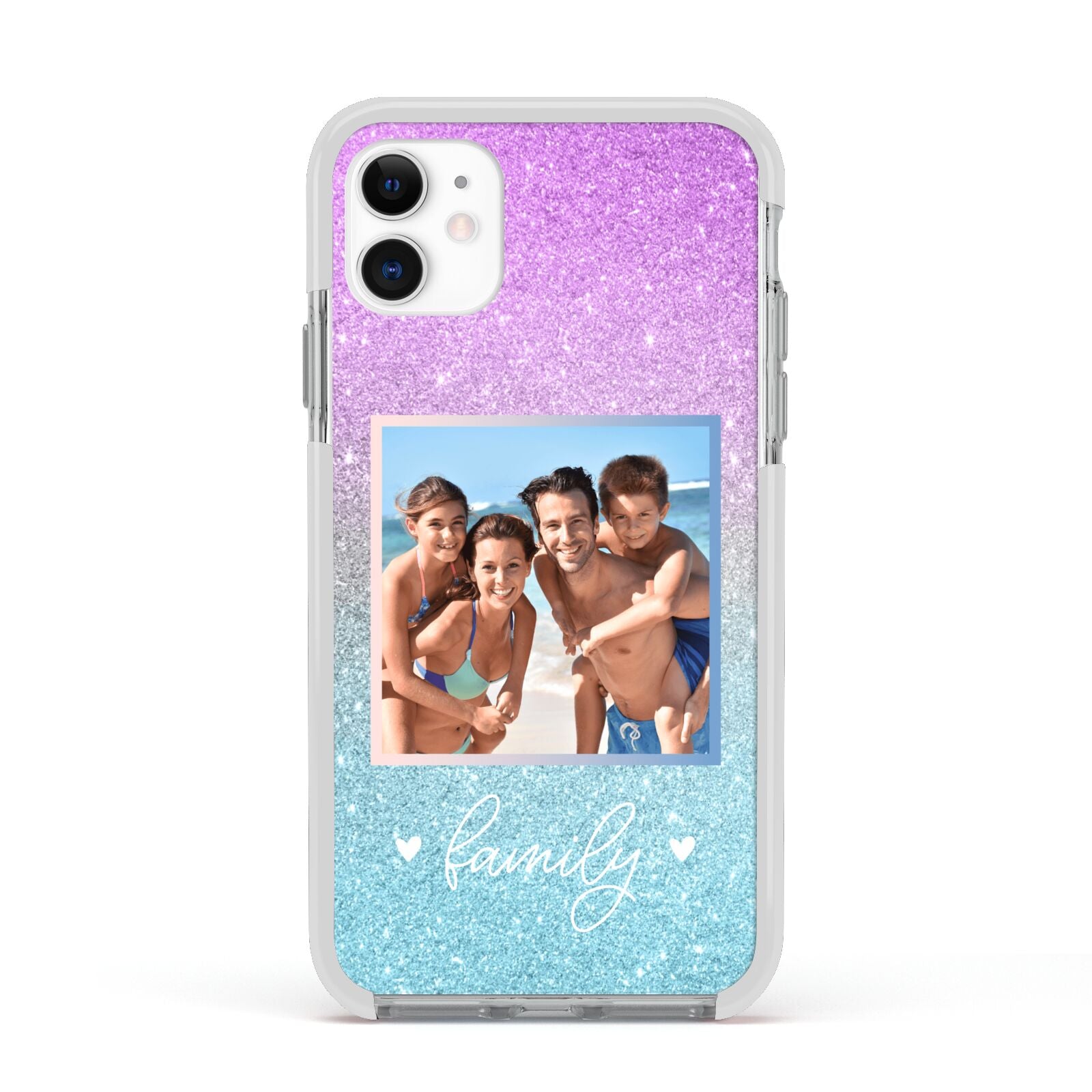 Personalised Glitter Photo Apple iPhone 11 in White with White Impact Case