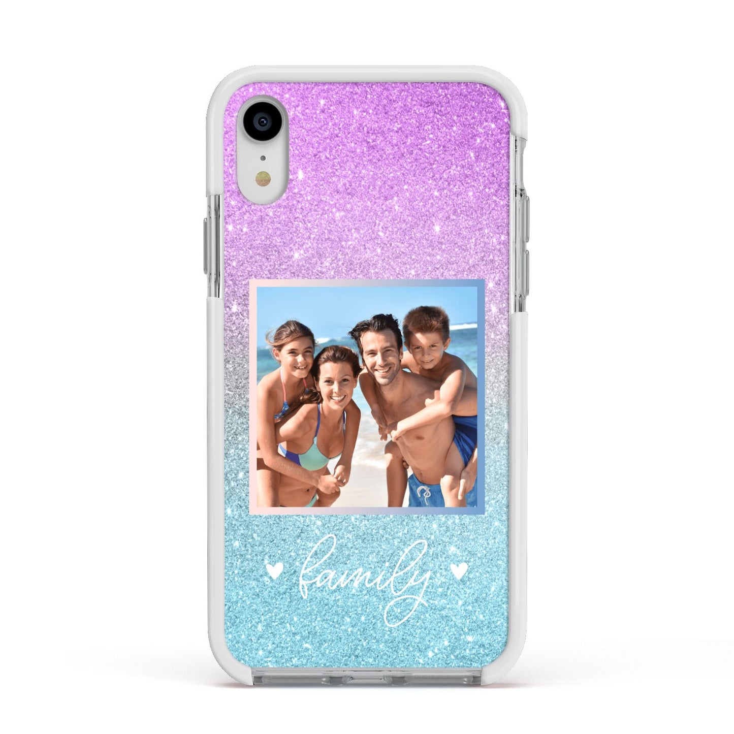 Personalised Glitter Photo Apple iPhone XR Impact Case White Edge on Silver Phone