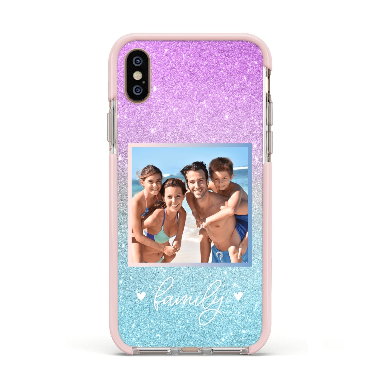 Personalised Glitter Photo Apple iPhone Xs Impact Case Pink Edge on Gold Phone