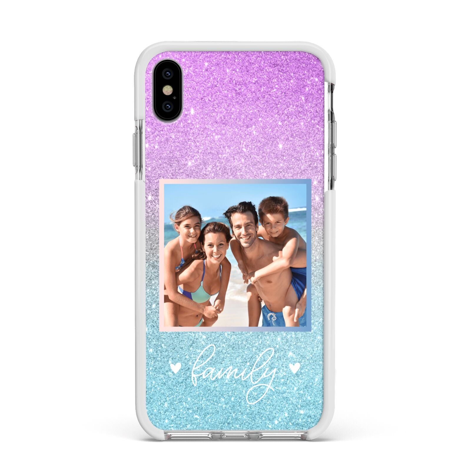 Personalised Glitter Photo Apple iPhone Xs Max Impact Case White Edge on Silver Phone