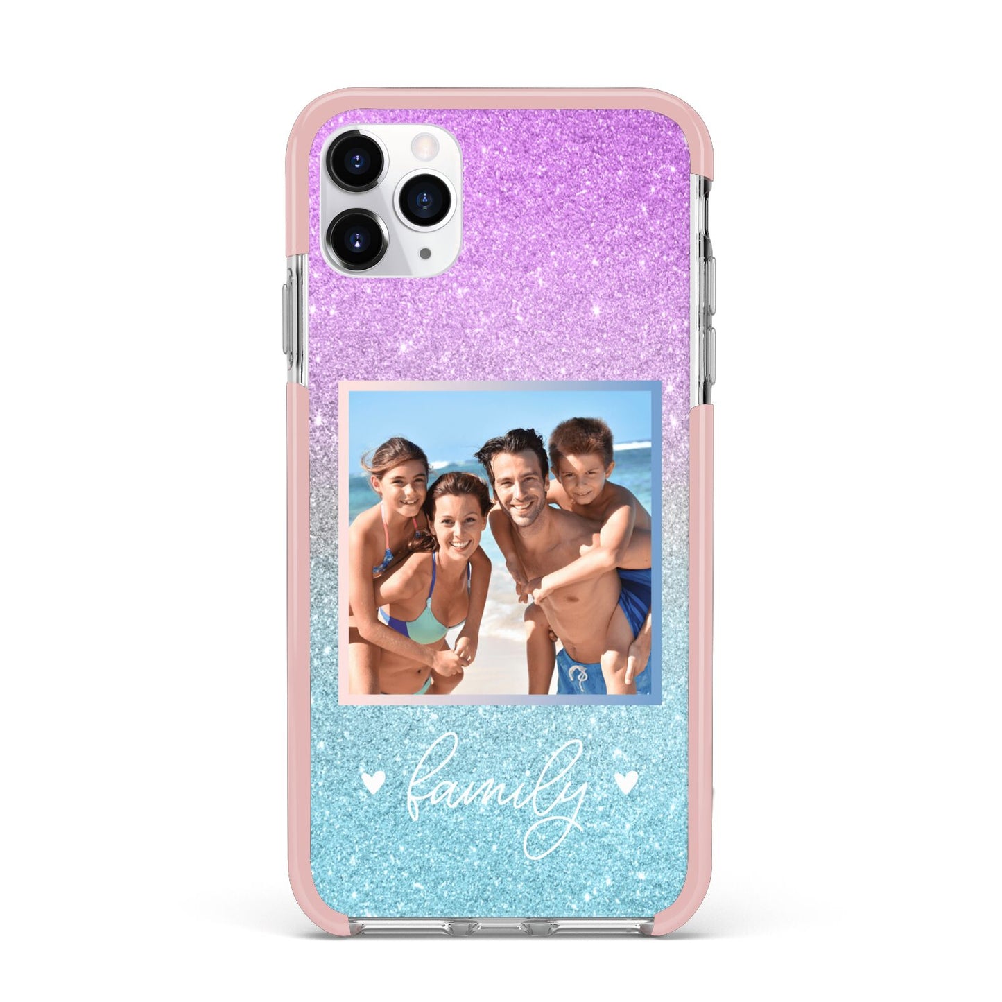 Personalised Glitter Photo iPhone 11 Pro Max Impact Pink Edge Case