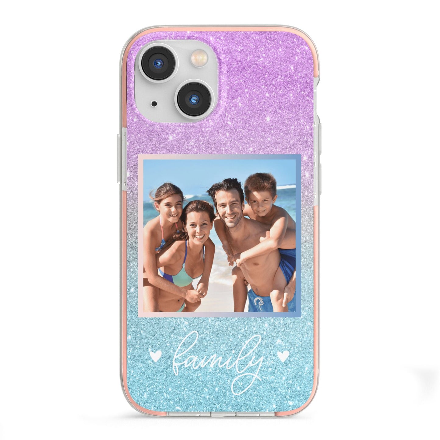 Personalised Glitter Photo iPhone 13 Mini TPU Impact Case with Pink Edges