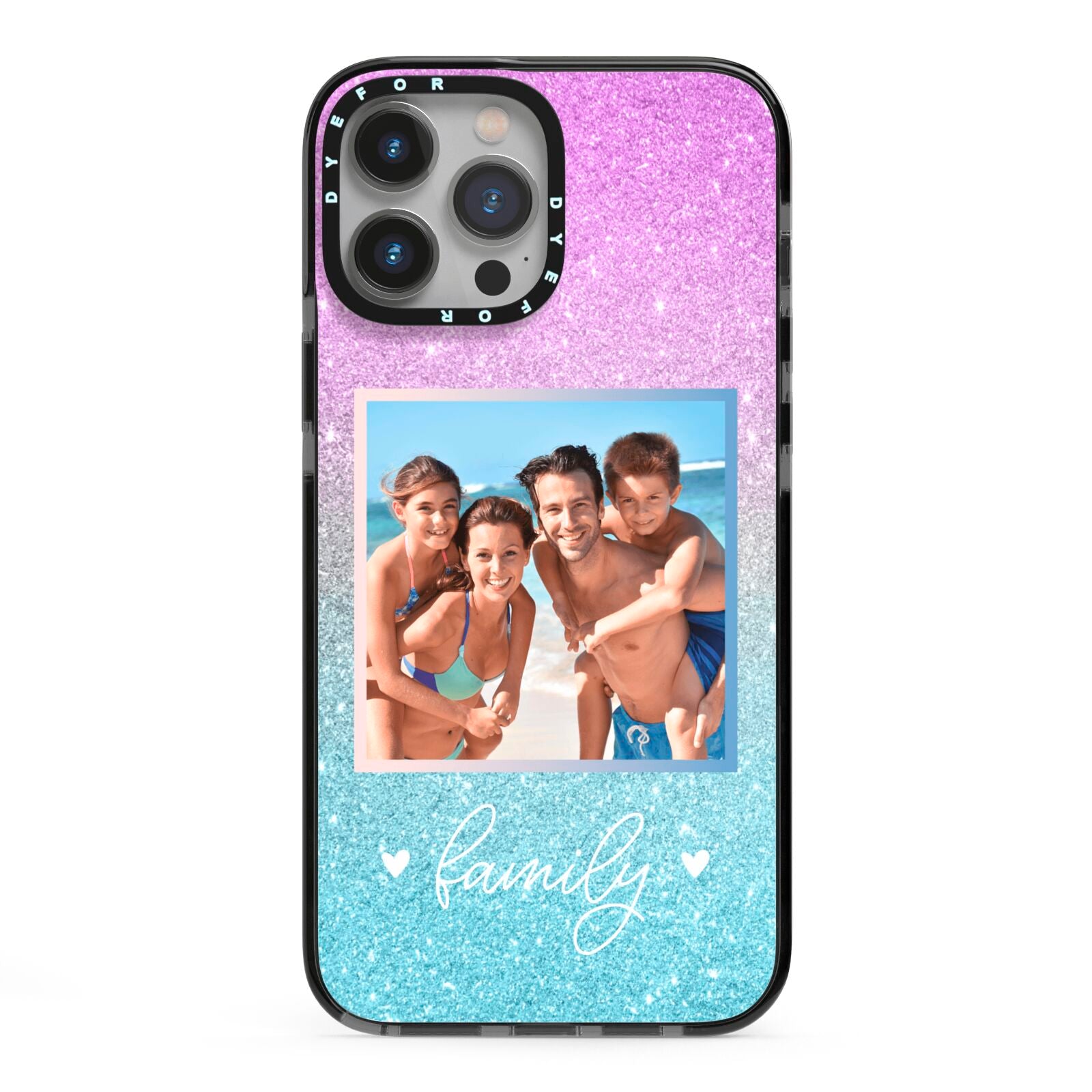 Personalised Glitter Photo iPhone 13 Pro Max Black Impact Case on Silver phone