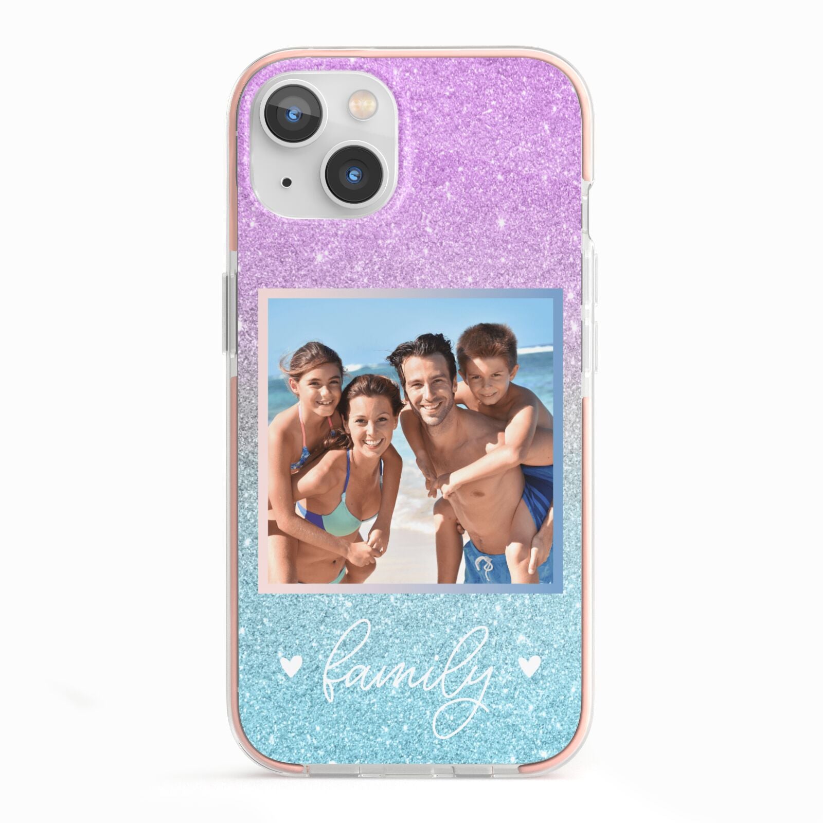 Personalised Glitter Photo iPhone 13 TPU Impact Case with Pink Edges