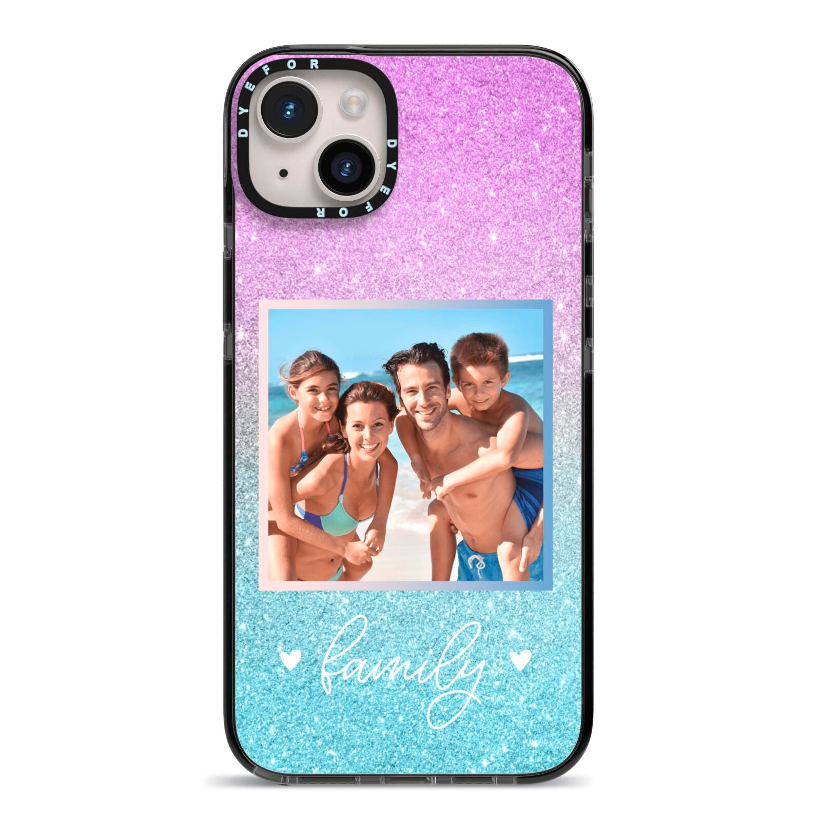 Personalised Glitter Photo iPhone 14 Plus Black Impact Case on Silver phone