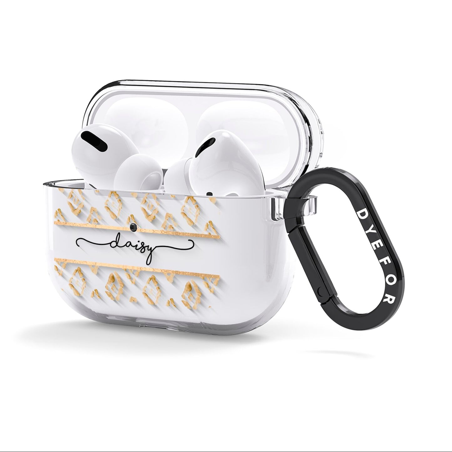 Personalised Gold Aztec AirPods Clear Case 3rd Gen Side Image
