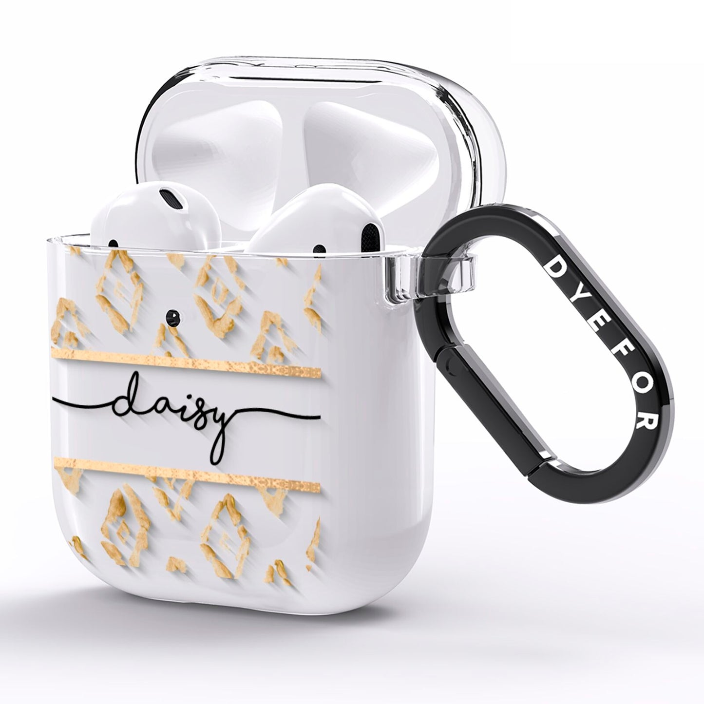 Personalised Gold Aztec AirPods Clear Case Side Image