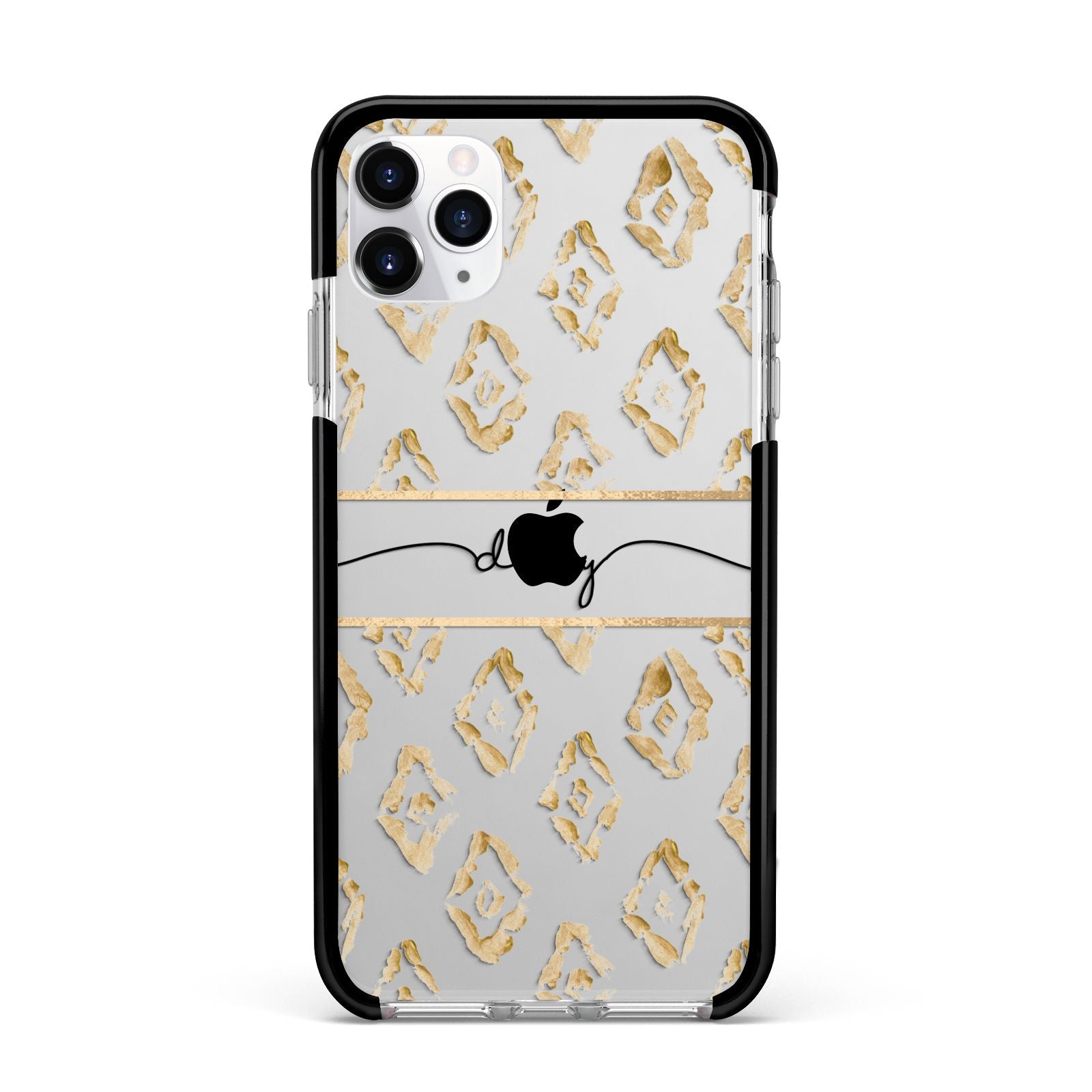 Personalised Gold Aztec Apple iPhone 11 Pro Max in Silver with Black Impact Case