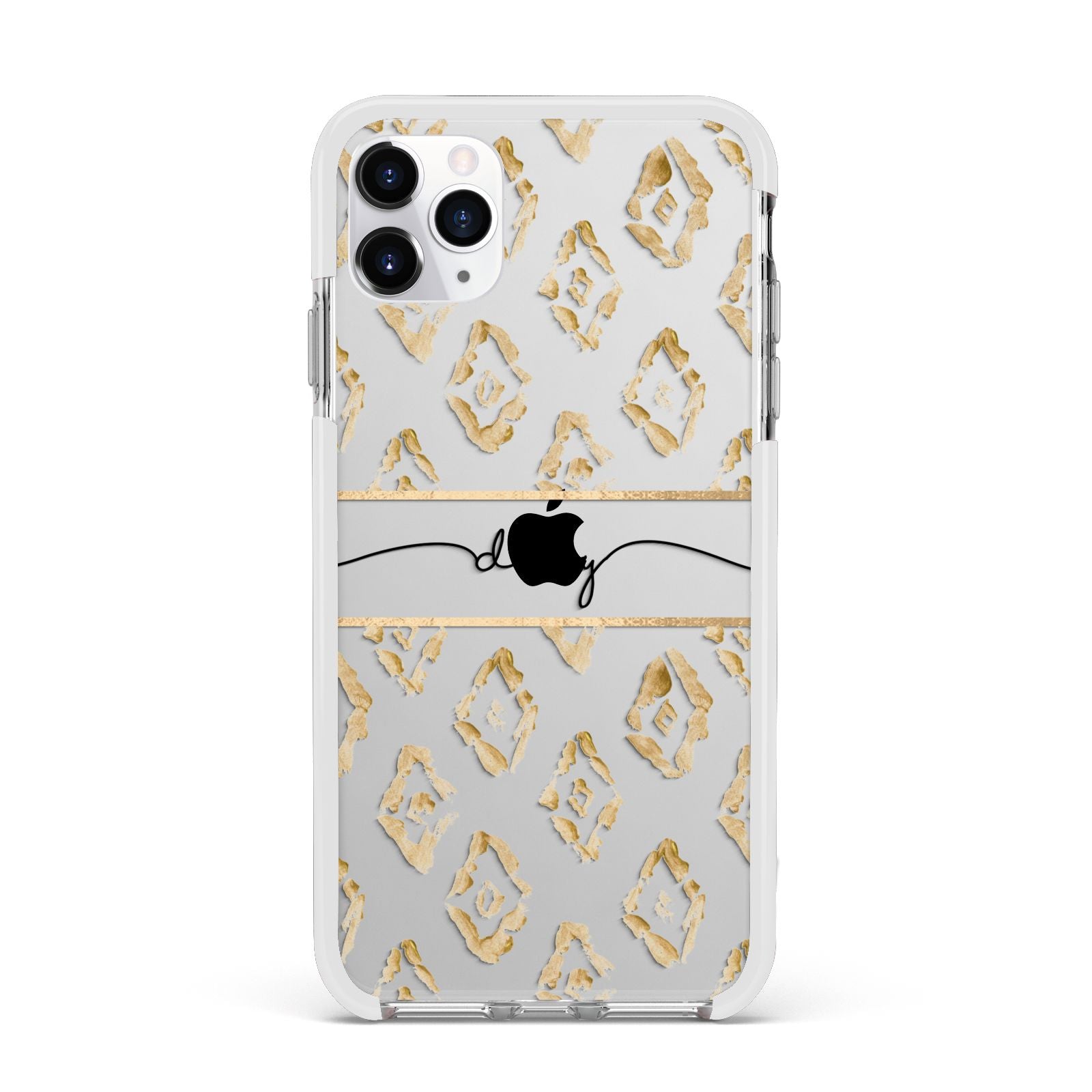 Personalised Gold Aztec Apple iPhone 11 Pro Max in Silver with White Impact Case