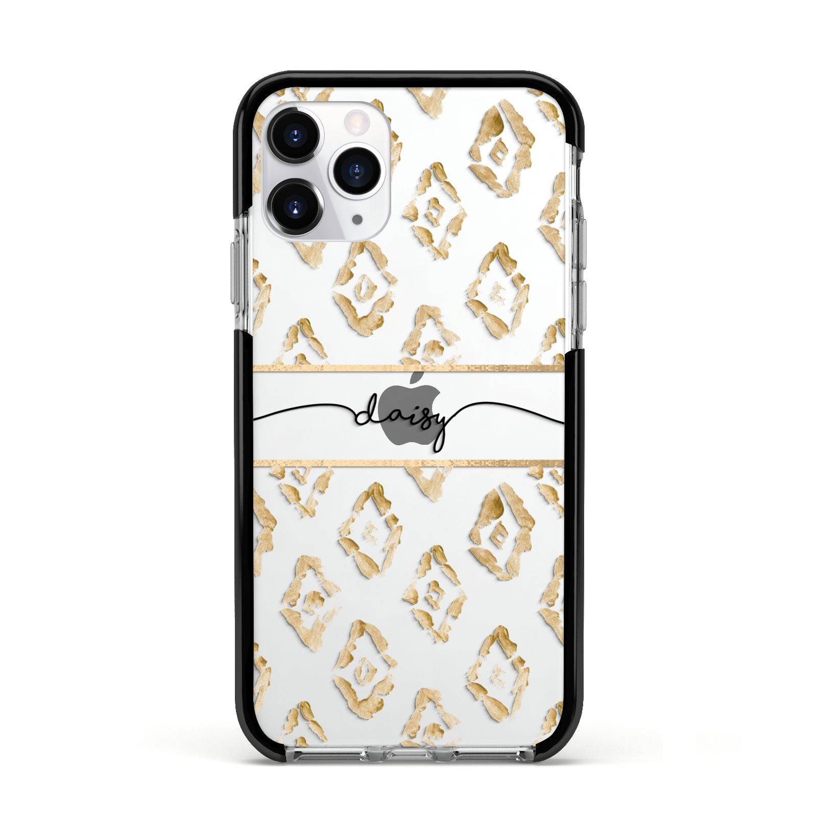 Personalised Gold Aztec Apple iPhone 11 Pro in Silver with Black Impact Case