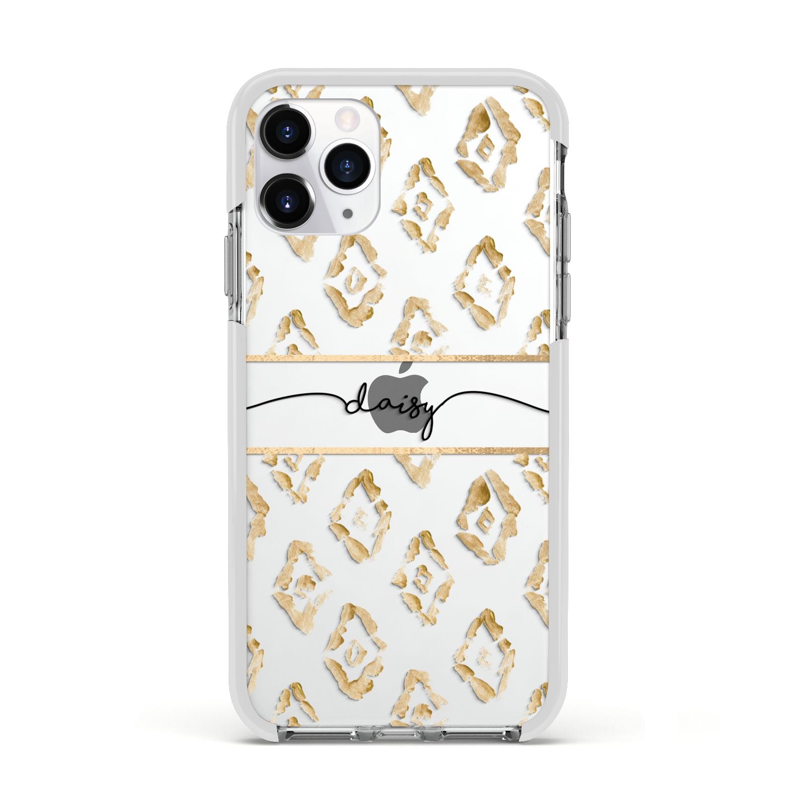 Personalised Gold Aztec Apple iPhone 11 Pro in Silver with White Impact Case