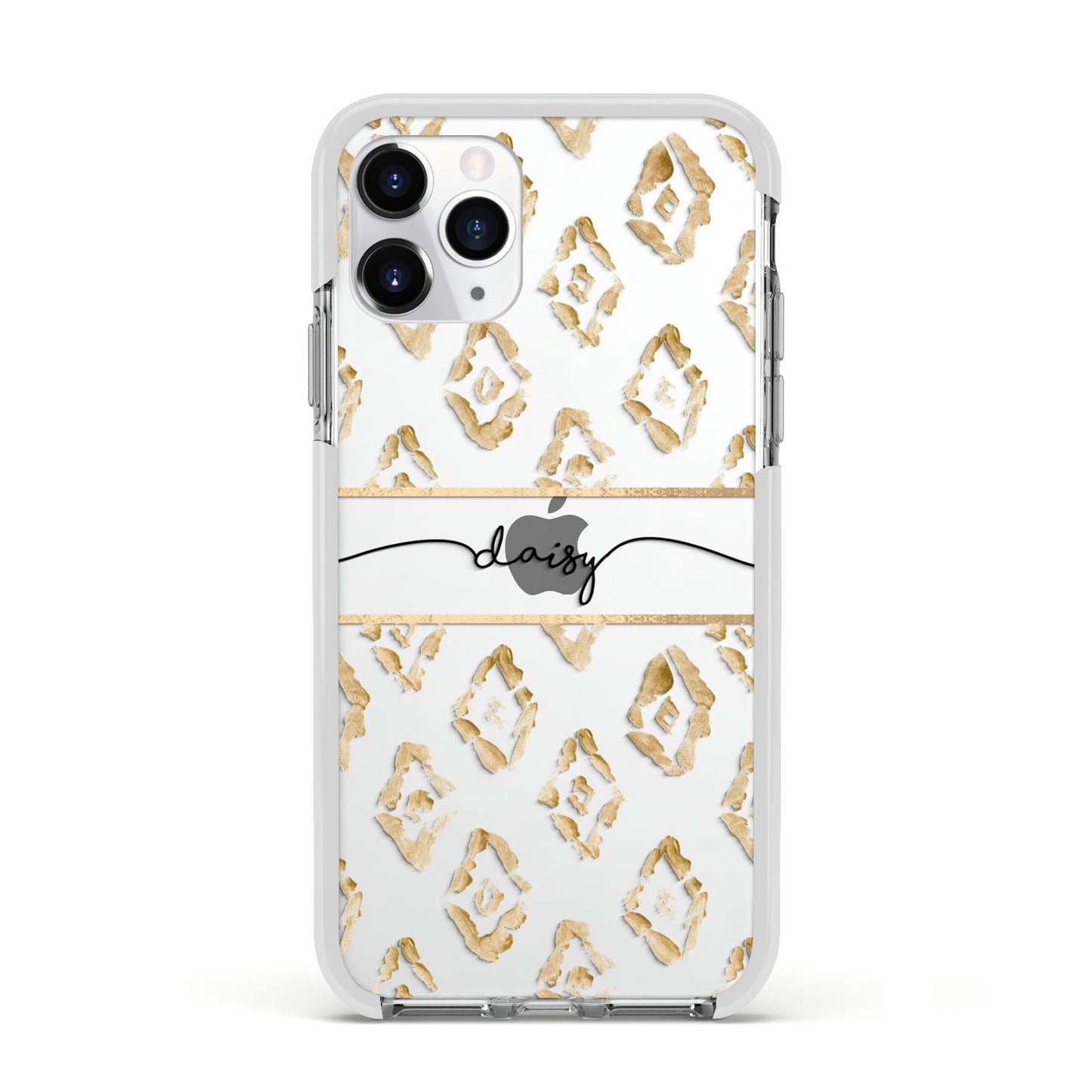 Personalised Gold Aztec Apple iPhone 11 Pro in Silver with White Impact Case