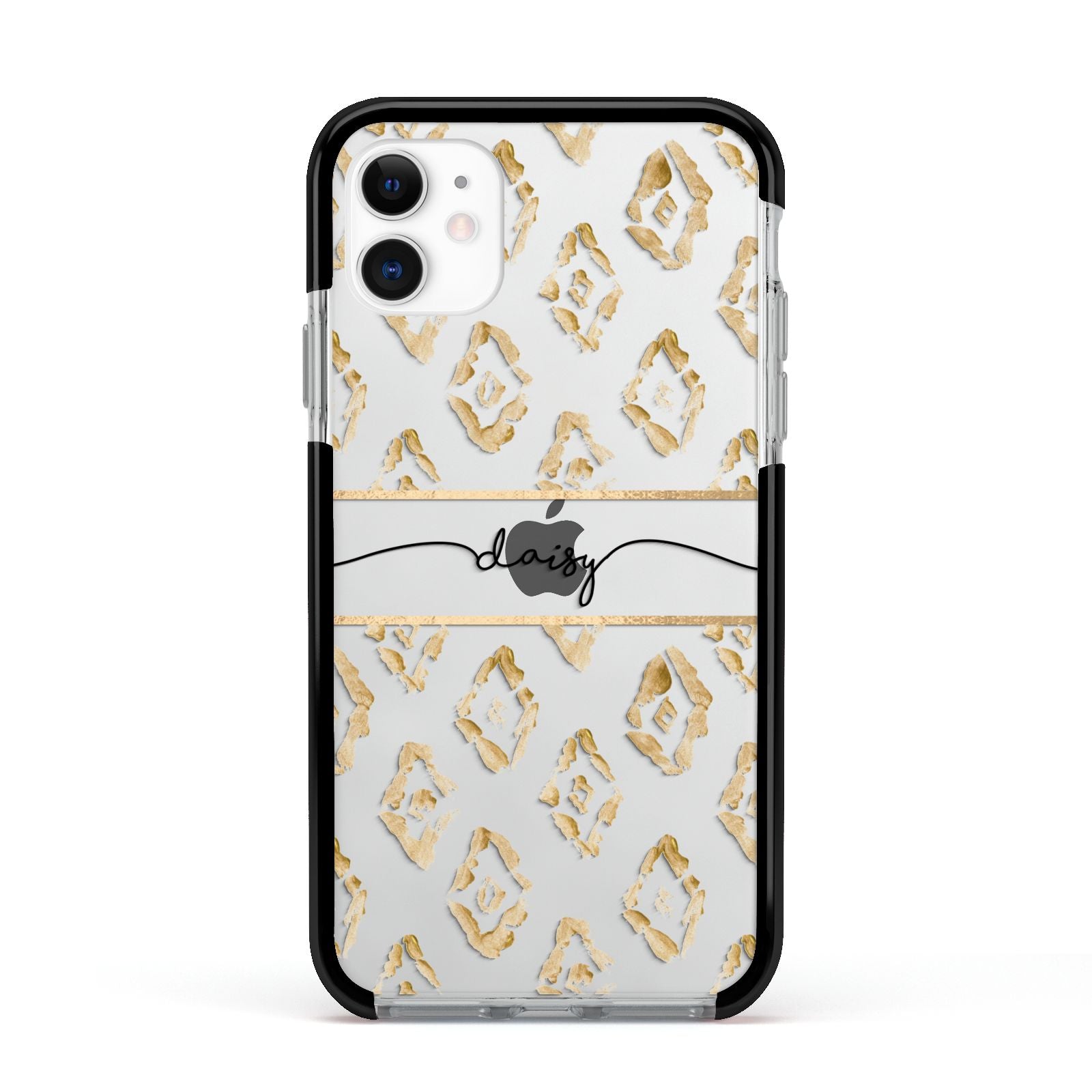 Personalised Gold Aztec Apple iPhone 11 in White with Black Impact Case