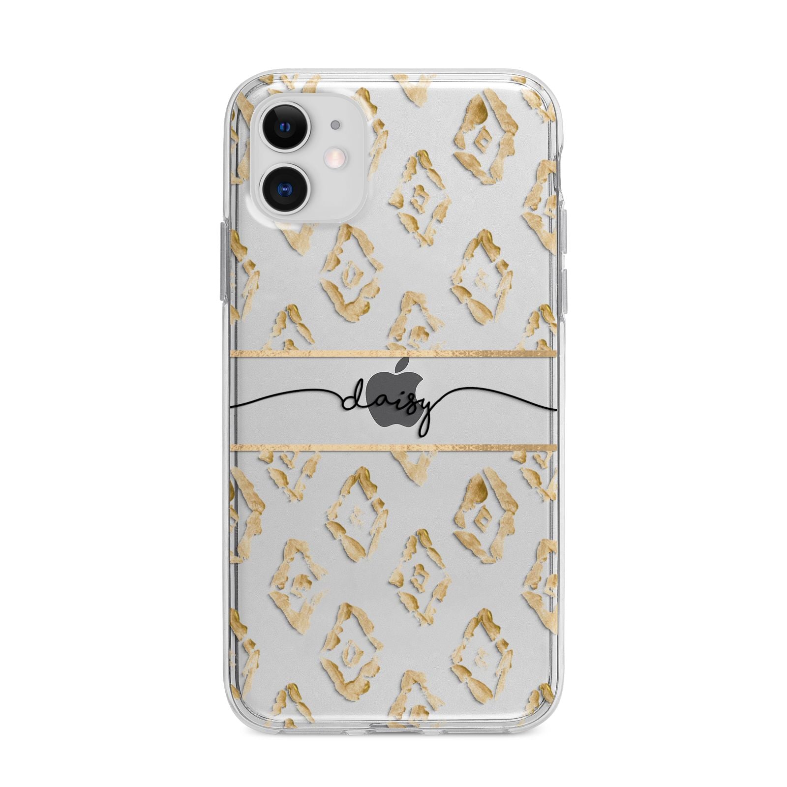 Personalised Gold Aztec Apple iPhone 11 in White with Bumper Case