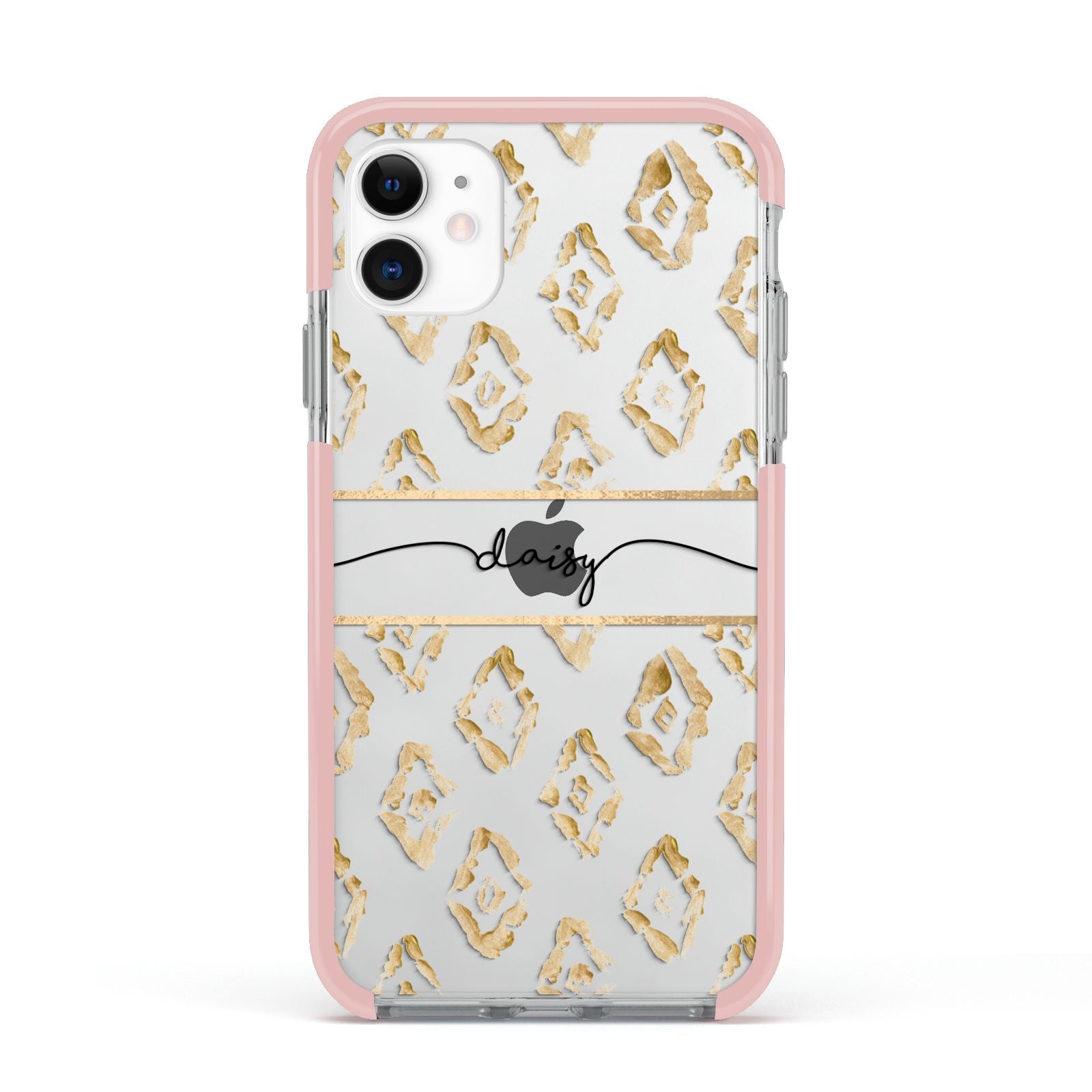 Personalised Gold Aztec Apple iPhone 11 in White with Pink Impact Case