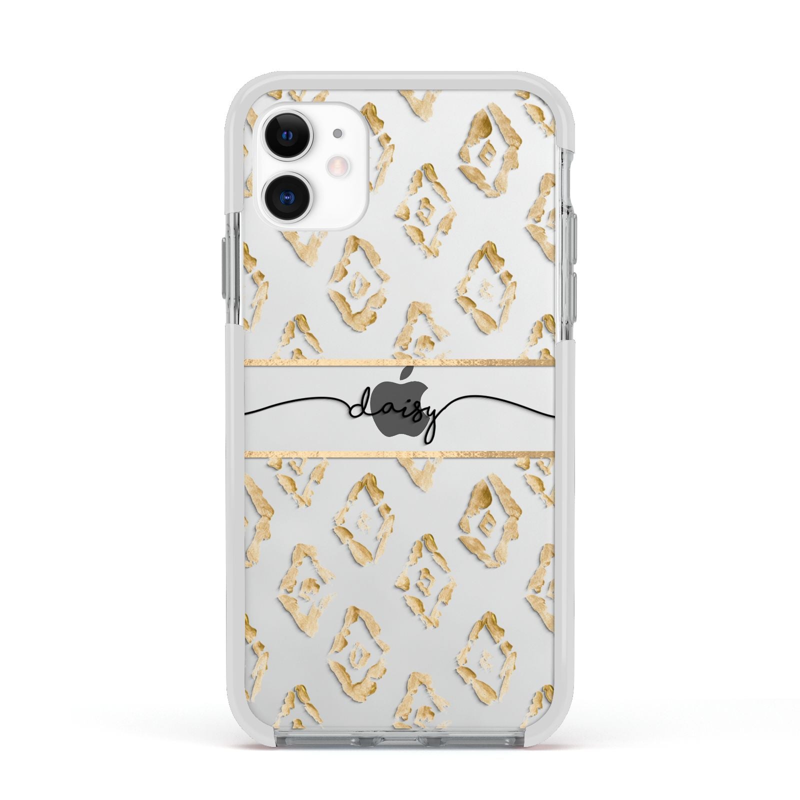 Personalised Gold Aztec Apple iPhone 11 in White with White Impact Case