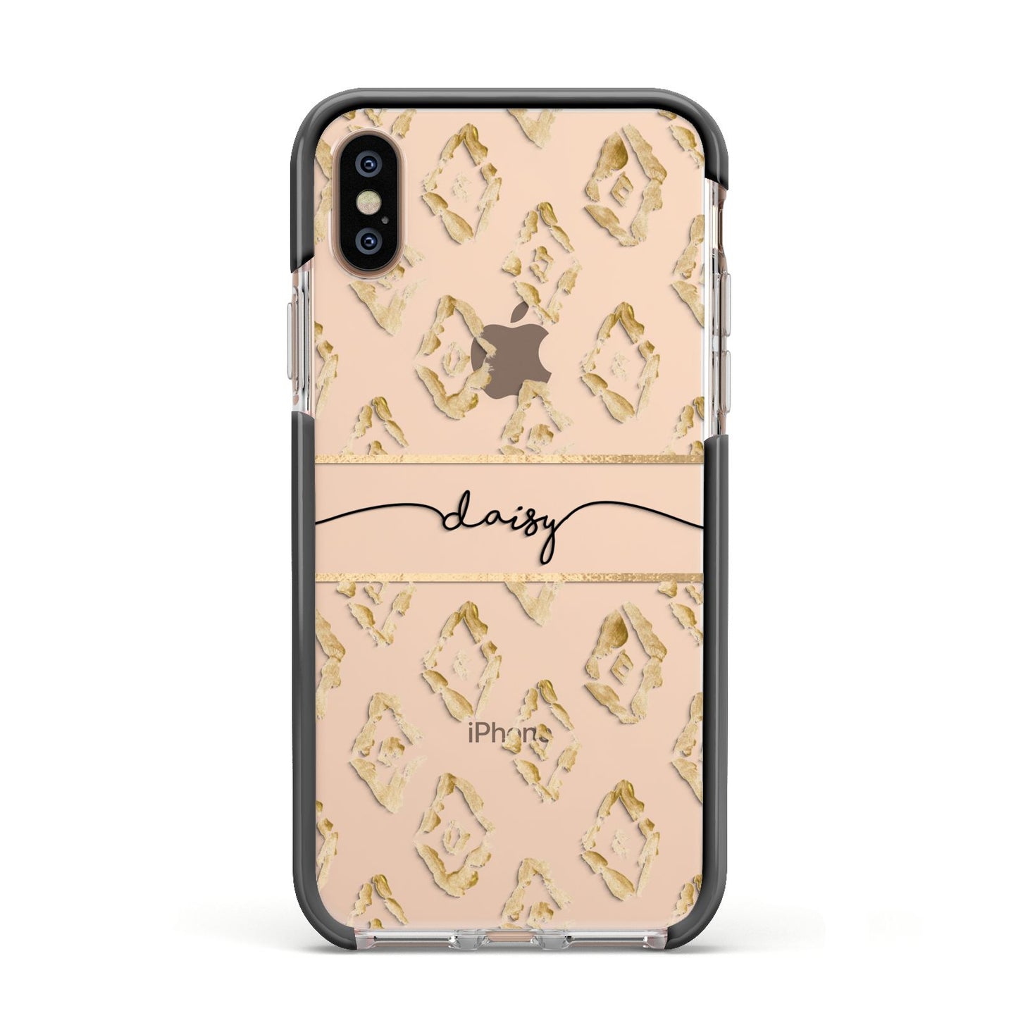 Personalised Gold Aztec Apple iPhone Xs Impact Case Black Edge on Gold Phone