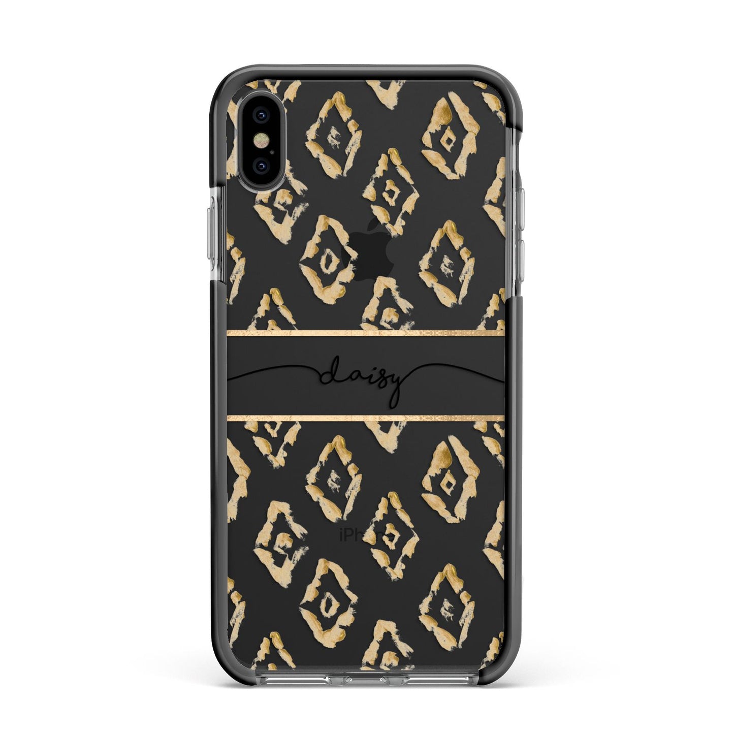 Personalised Gold Aztec Apple iPhone Xs Max Impact Case Black Edge on Black Phone