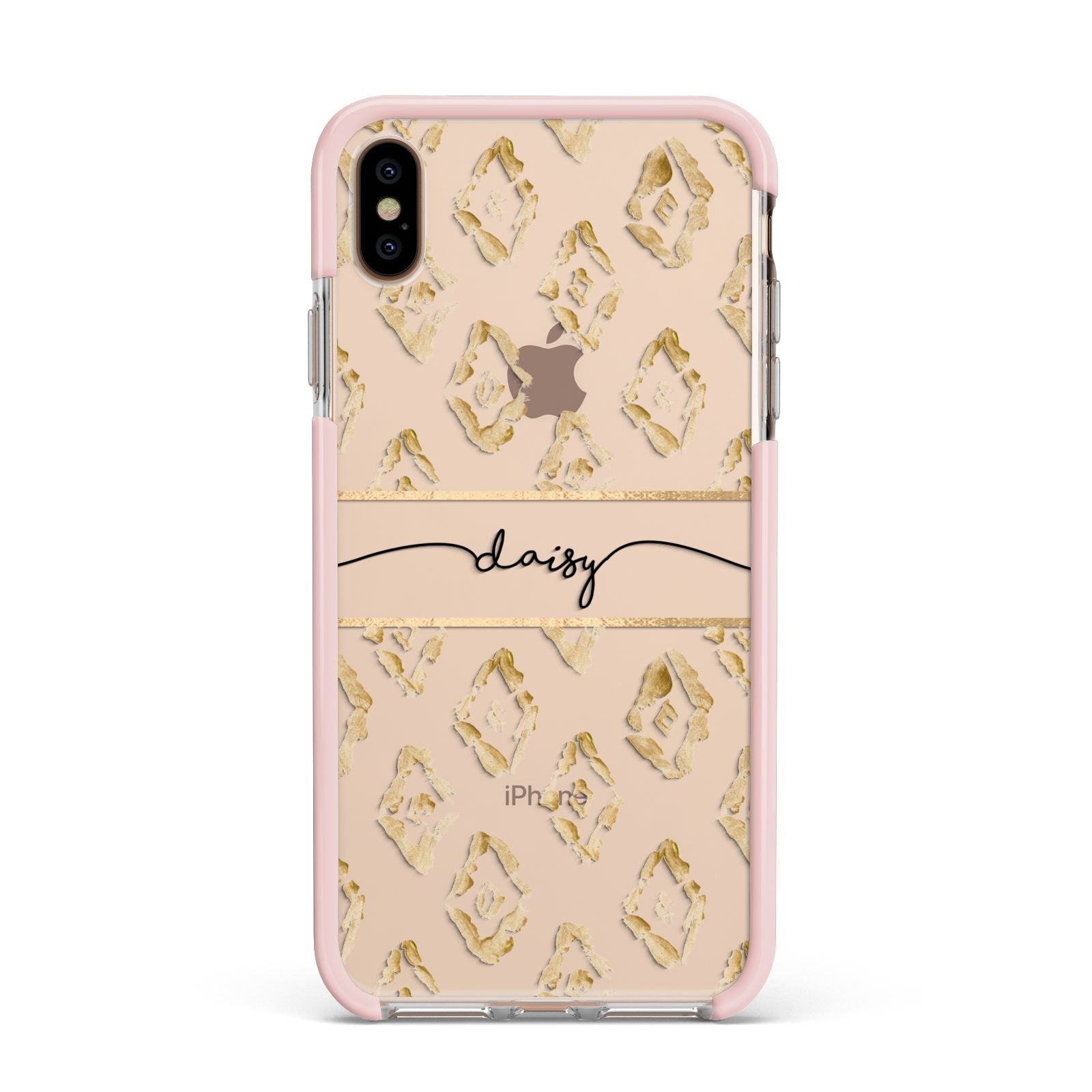 Personalised Gold Aztec Apple iPhone Xs Max Impact Case Pink Edge on Gold Phone
