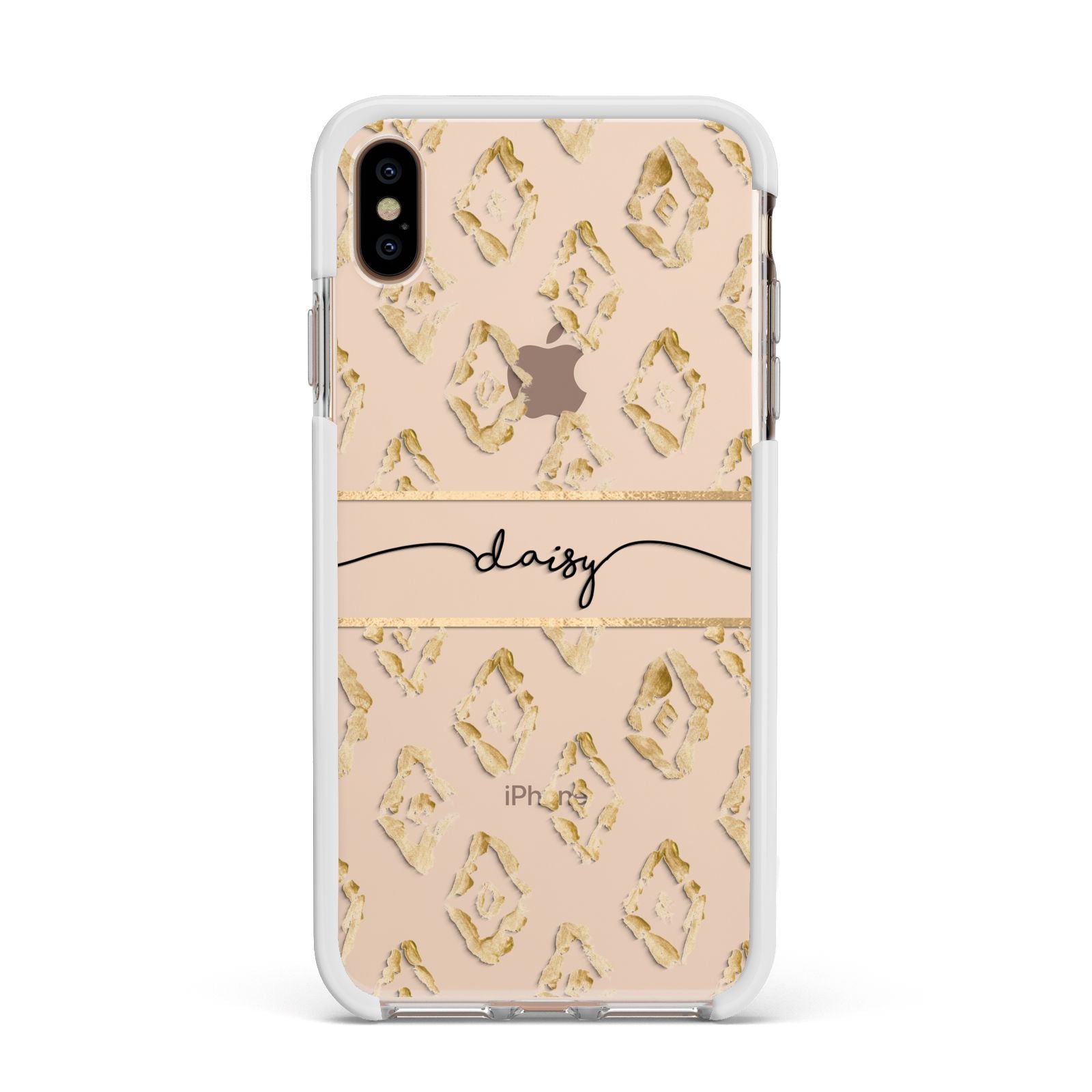 Personalised Gold Aztec Apple iPhone Xs Max Impact Case White Edge on Gold Phone