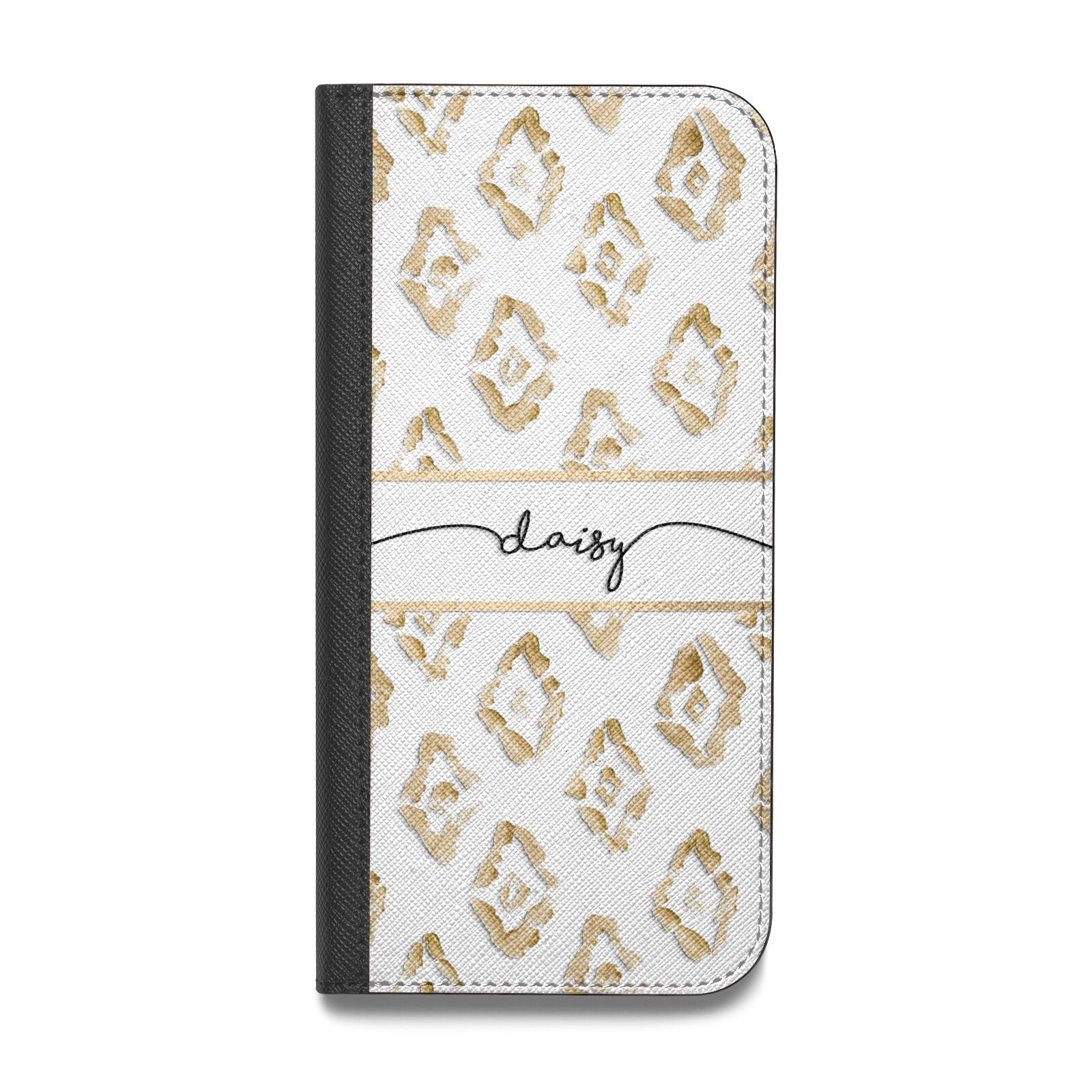 Personalised Gold Aztec Vegan Leather Flip Samsung Case