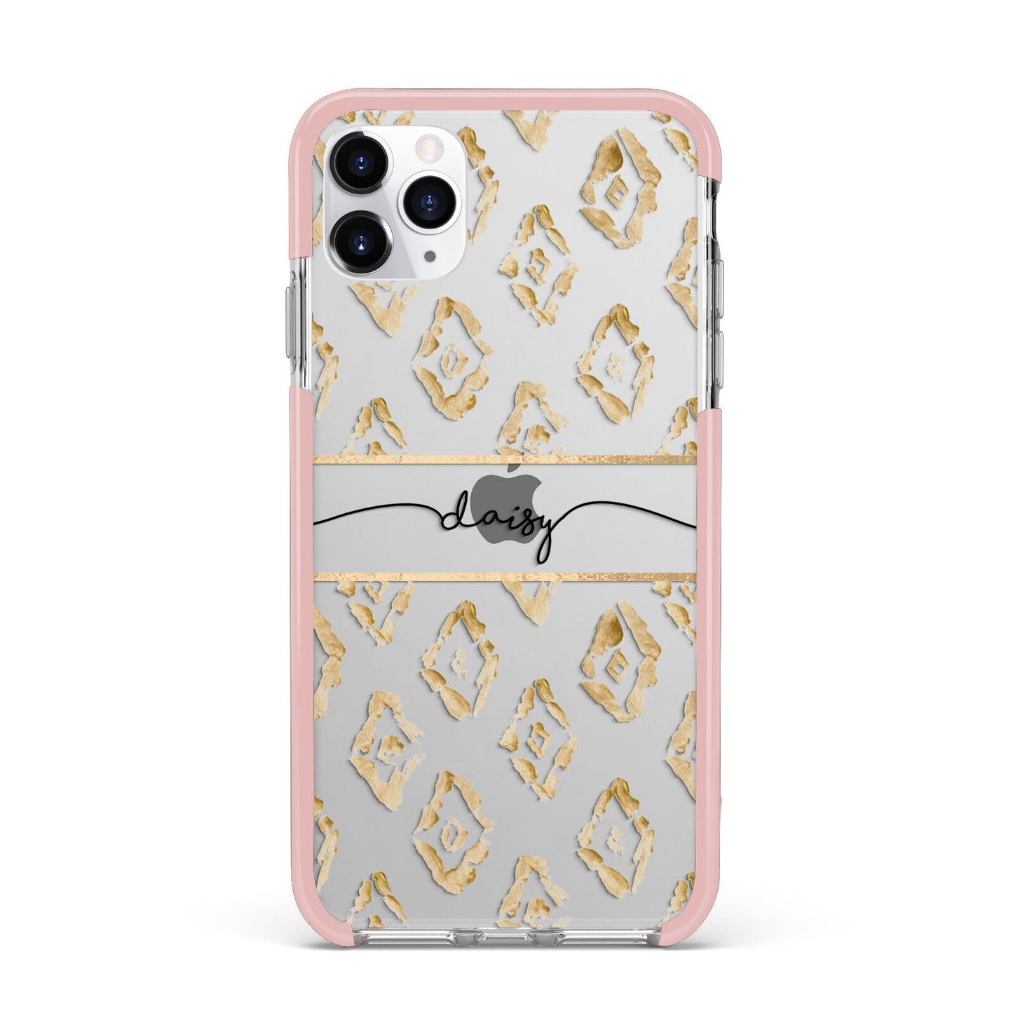 Personalised Gold Aztec iPhone 11 Pro Max Impact Pink Edge Case