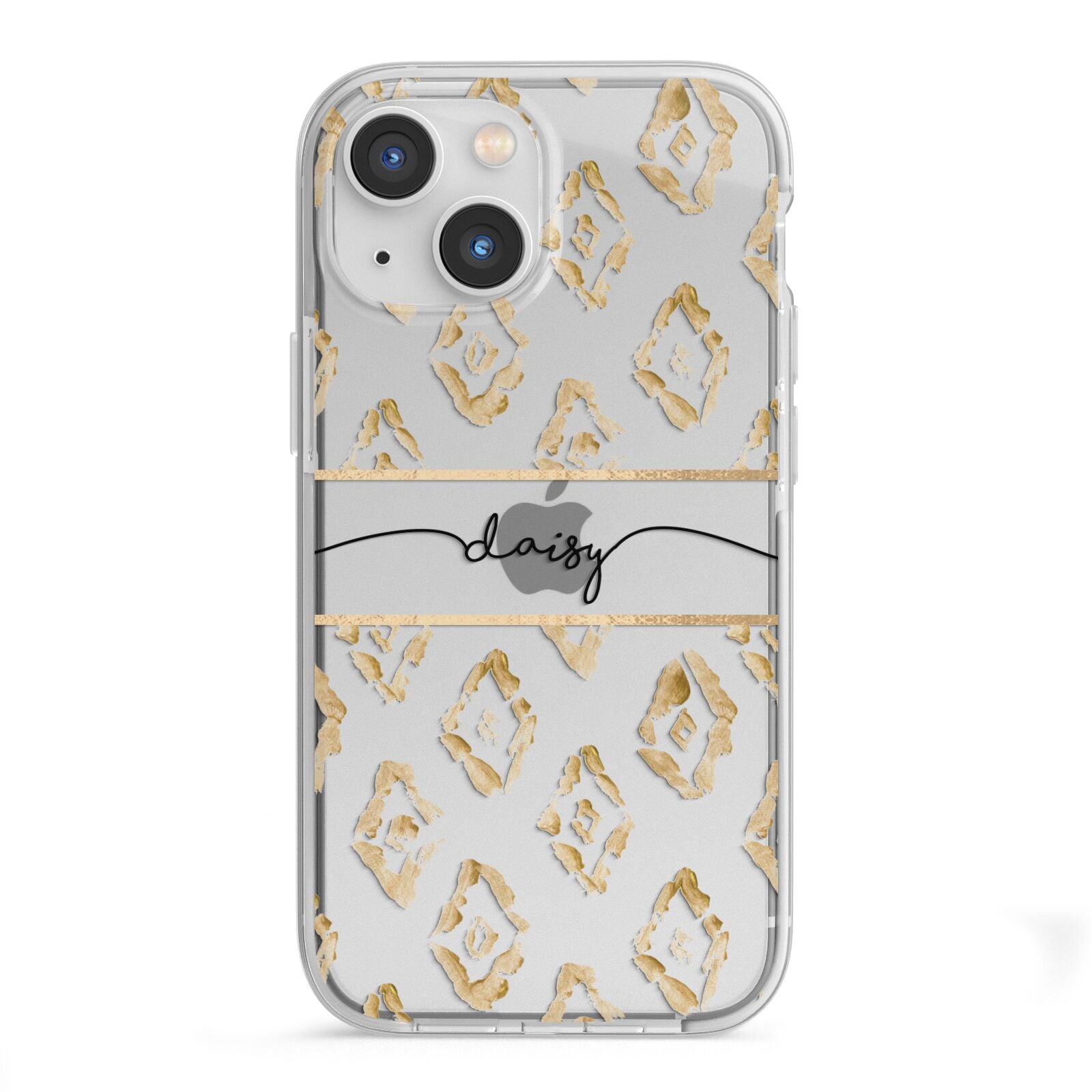 Personalised Gold Aztec iPhone 13 Mini TPU Impact Case with White Edges