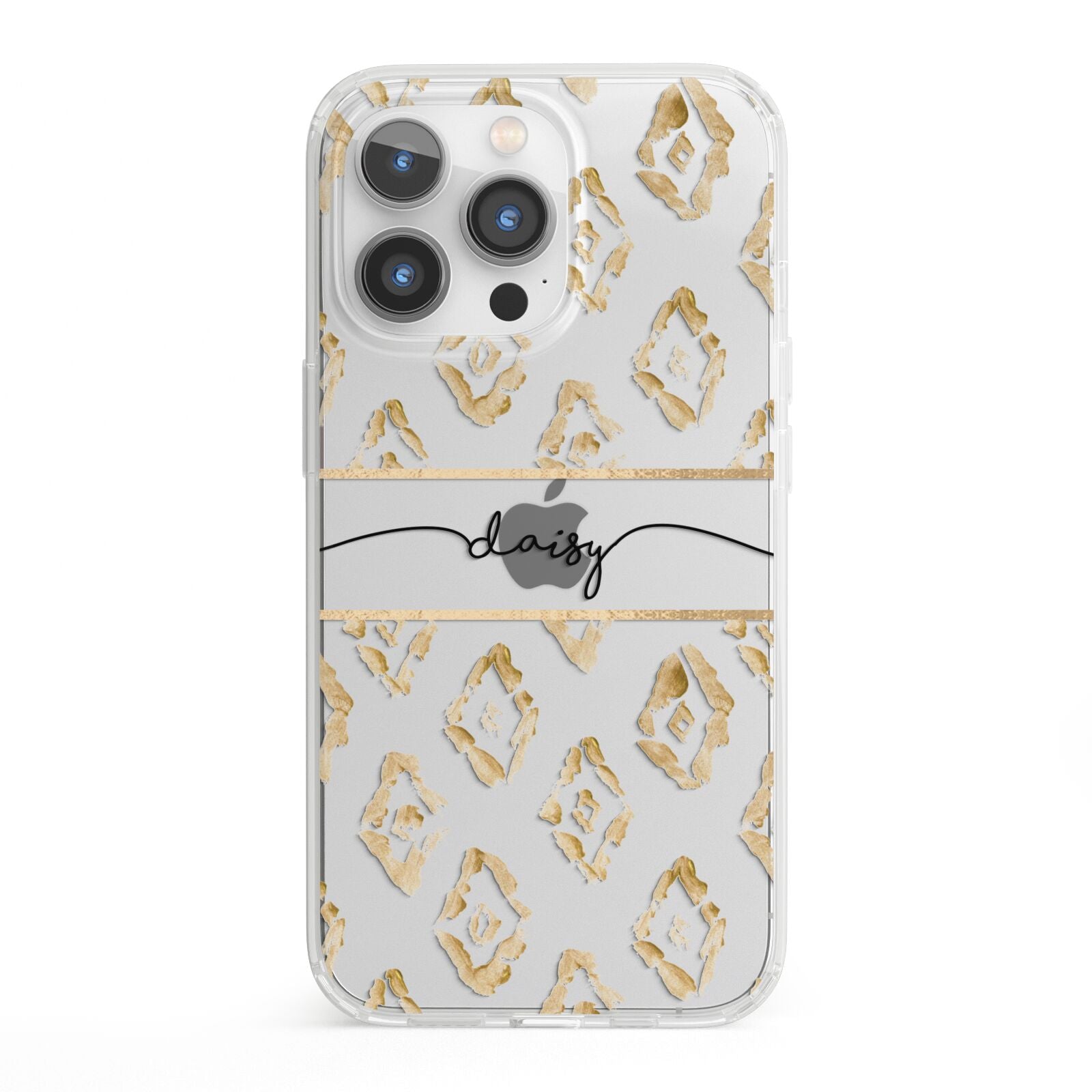 Personalised Gold Aztec iPhone 13 Pro Clear Bumper Case