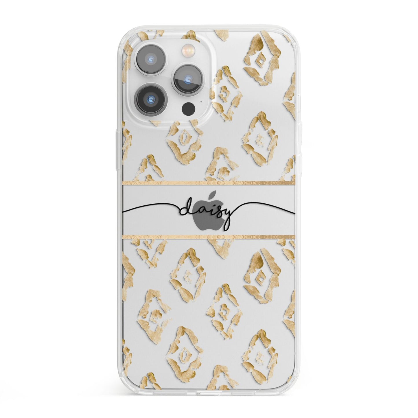 Personalised Gold Aztec iPhone 13 Pro Max Clear Bumper Case
