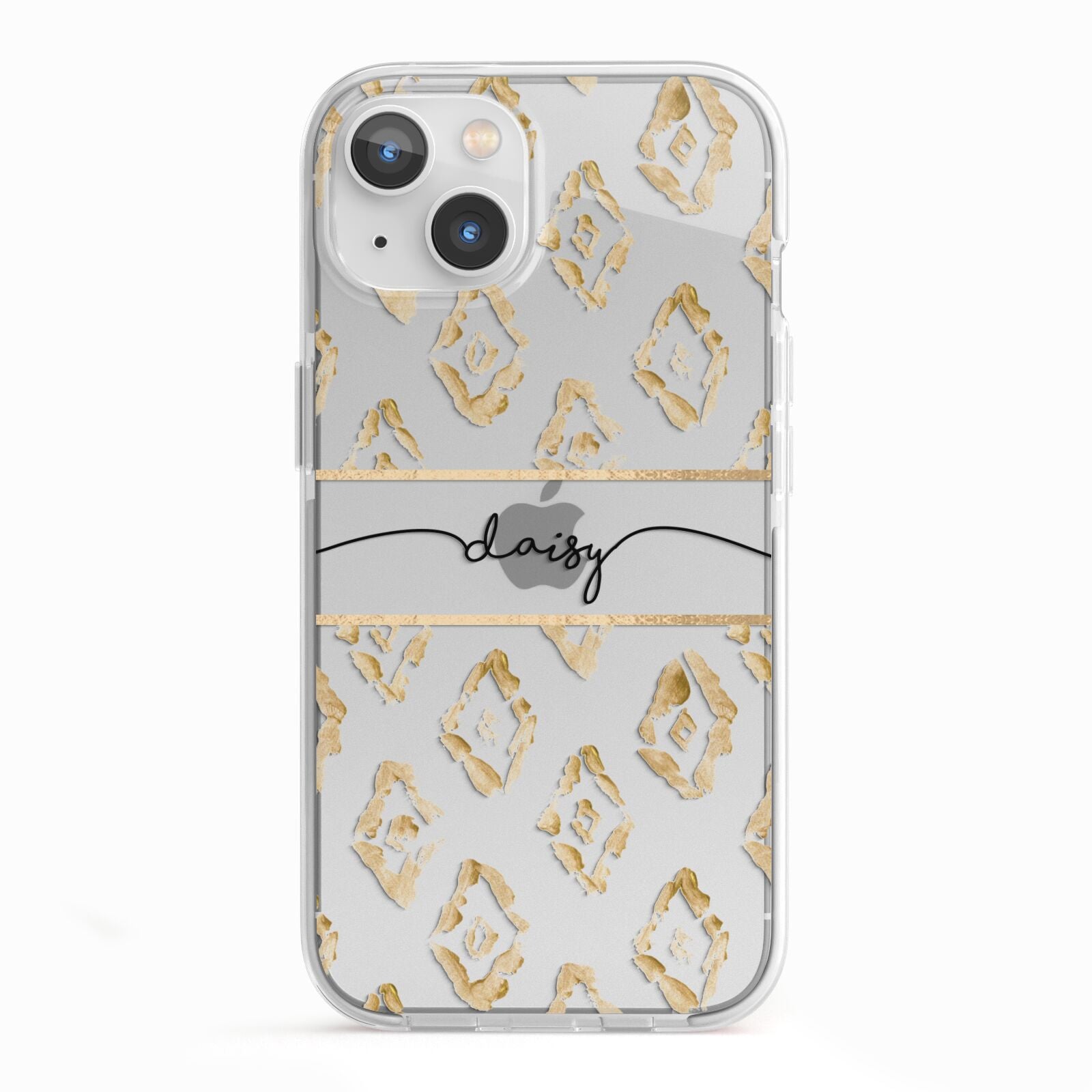 Personalised Gold Aztec iPhone 13 TPU Impact Case with White Edges