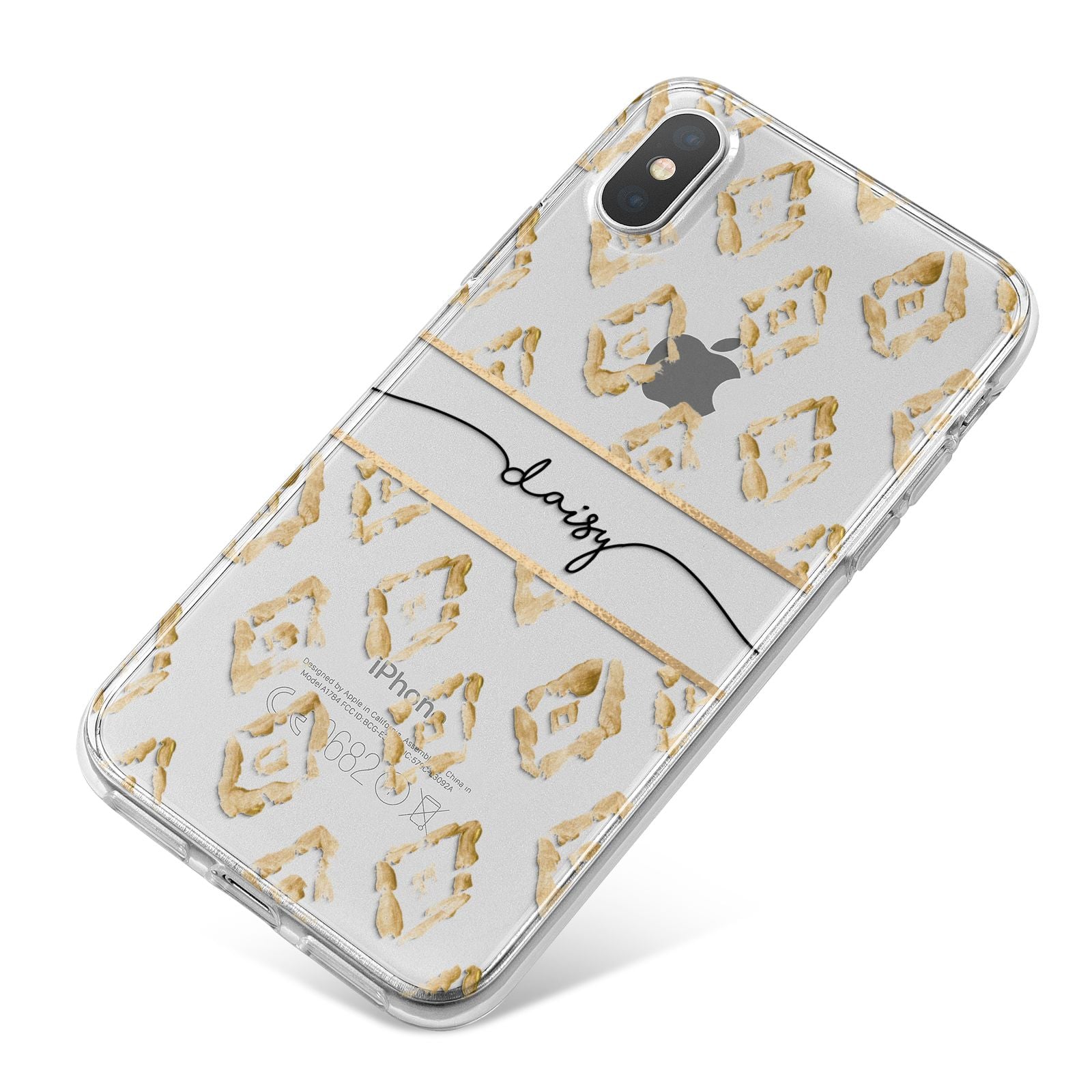 Personalised Gold Aztec iPhone X Bumper Case on Silver iPhone