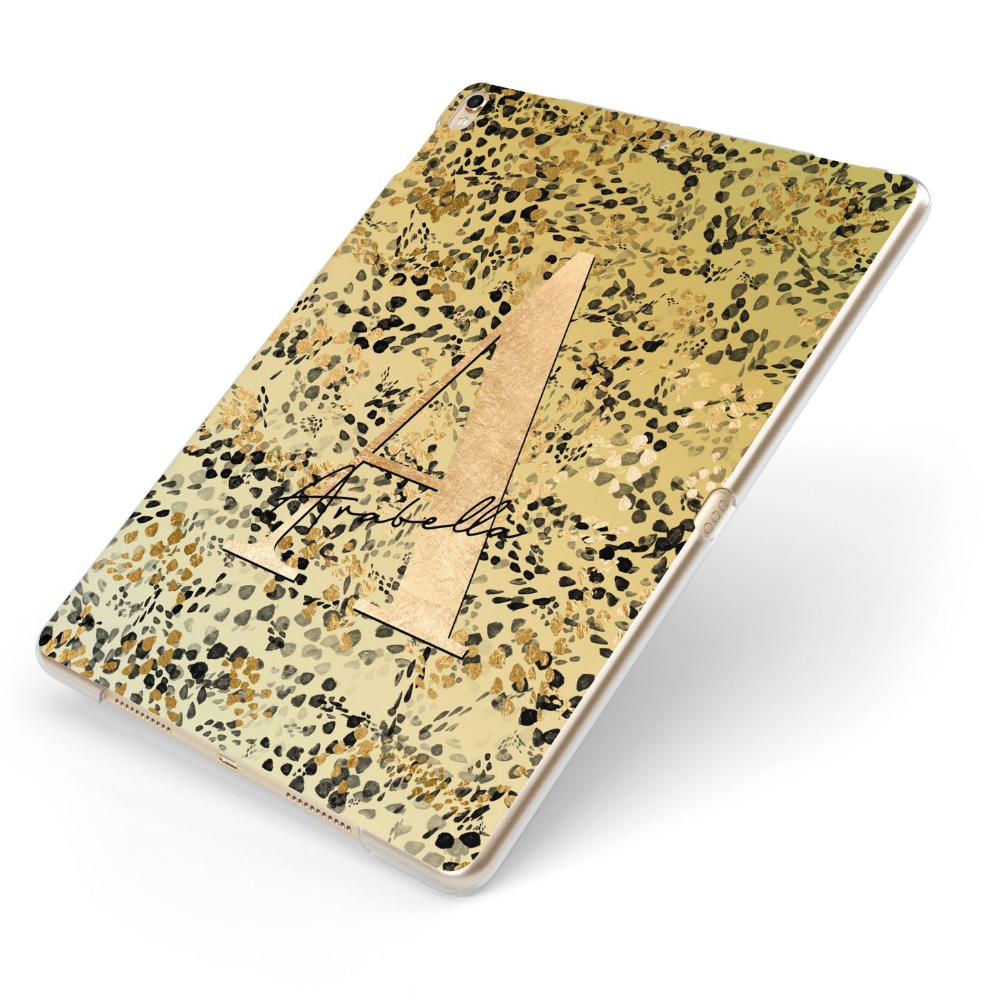 Personalised Gold Black Cheetah Apple iPad Case on Gold iPad Side View
