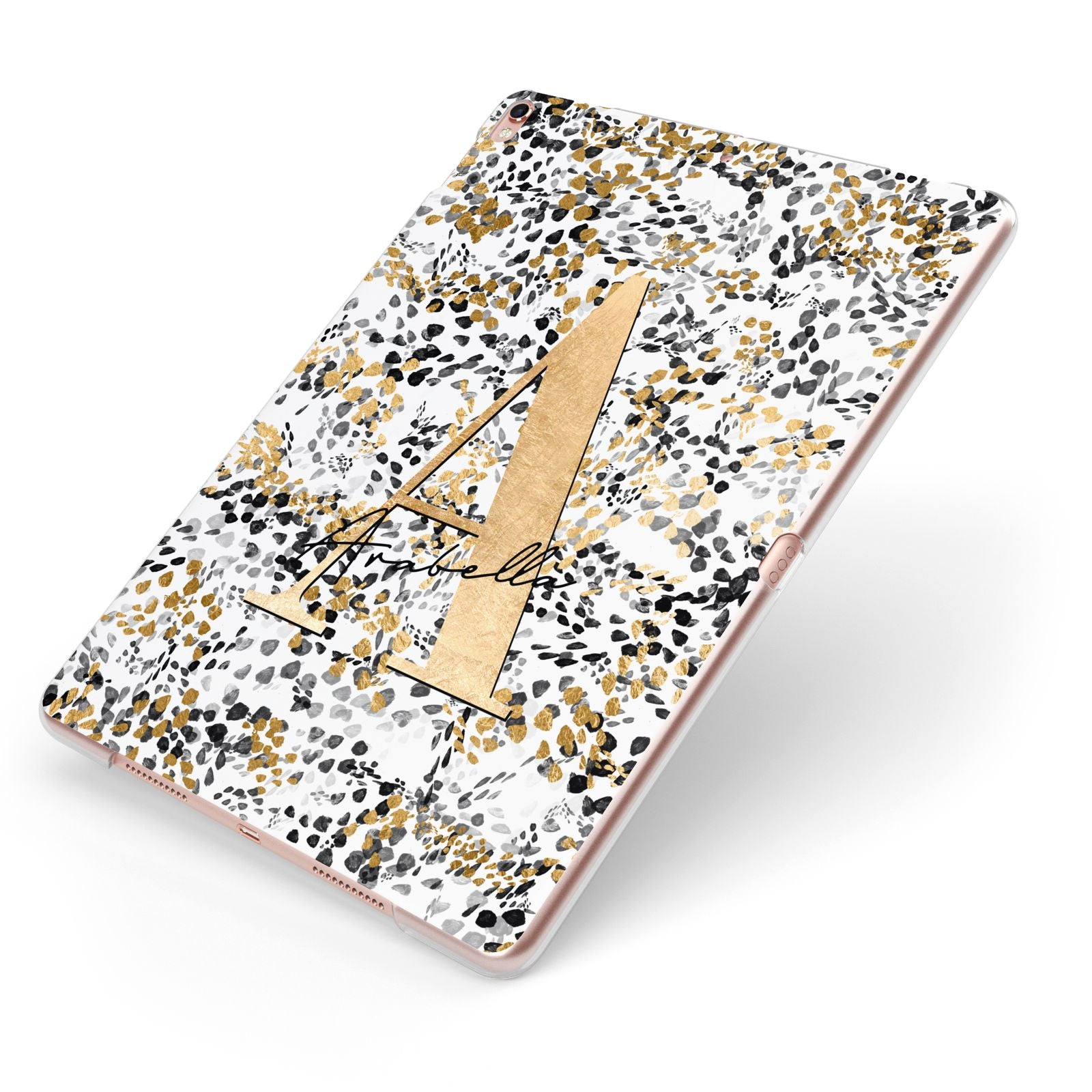 Personalised Gold Black Cheetah Apple iPad Case on Rose Gold iPad Side View